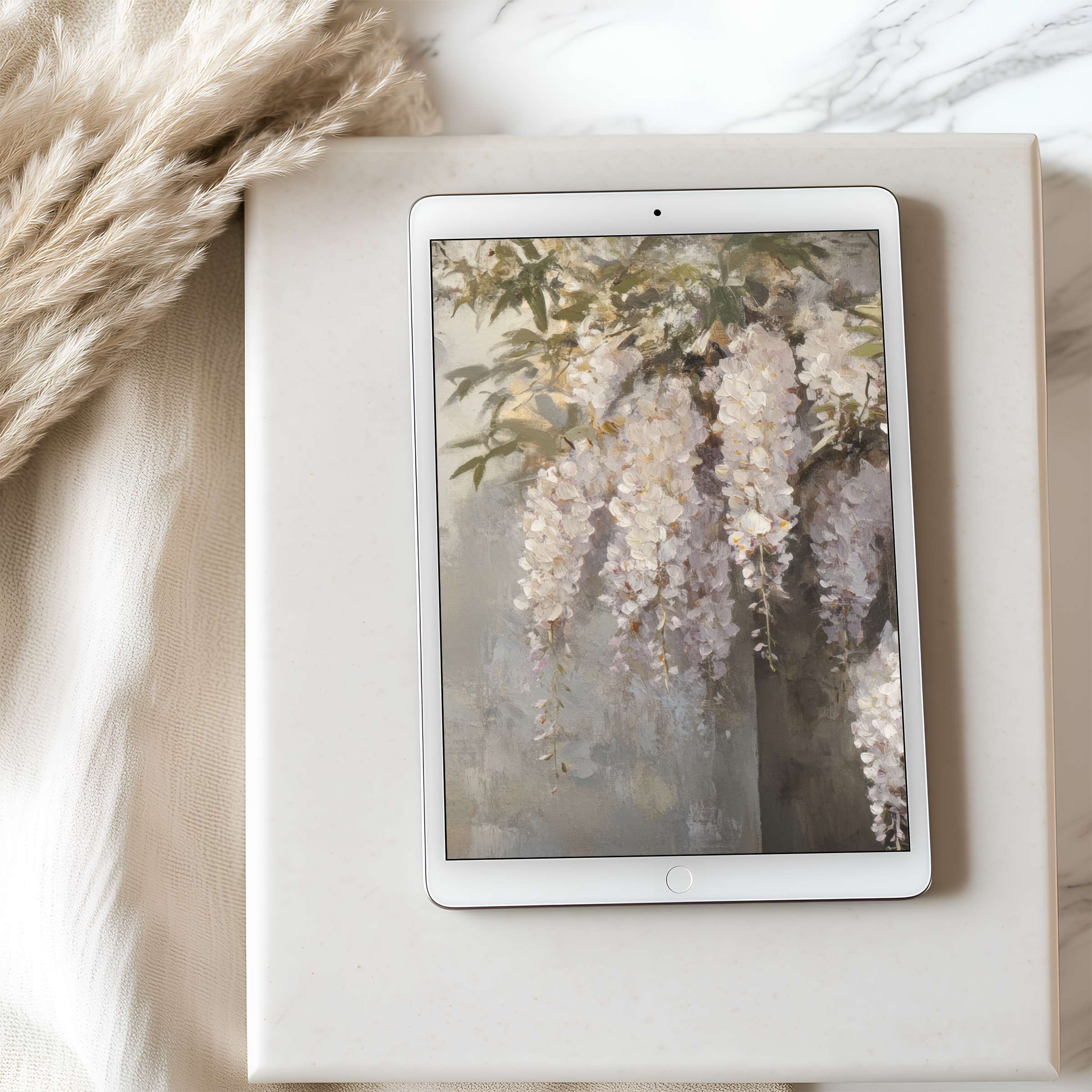 Elegant floral tablet wallpaper featuring serene pastel blossoms in high resolution, perfect for iPad and Android tablet decor downloads