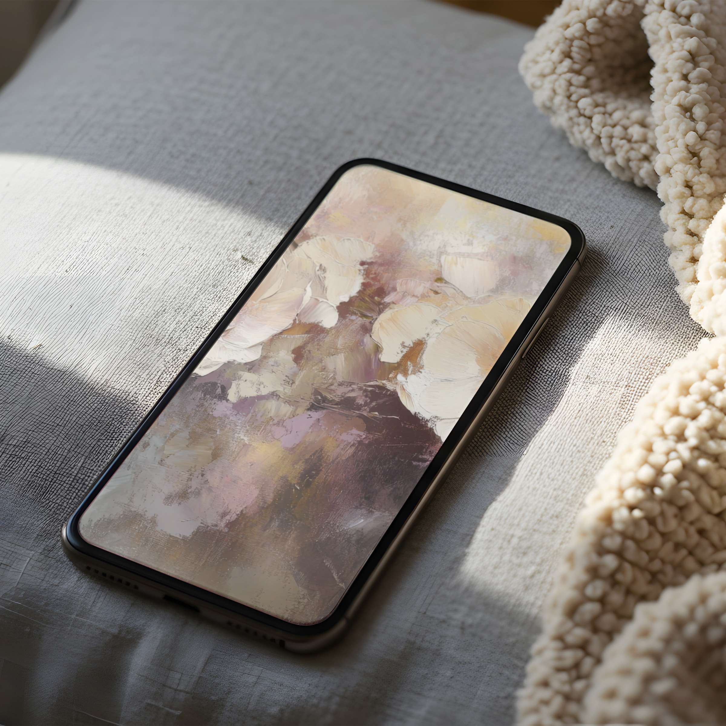 Abstract floral phone wallpaper in soft beige and pastel hues adds elegance to your iPhone or Android, available for digital download