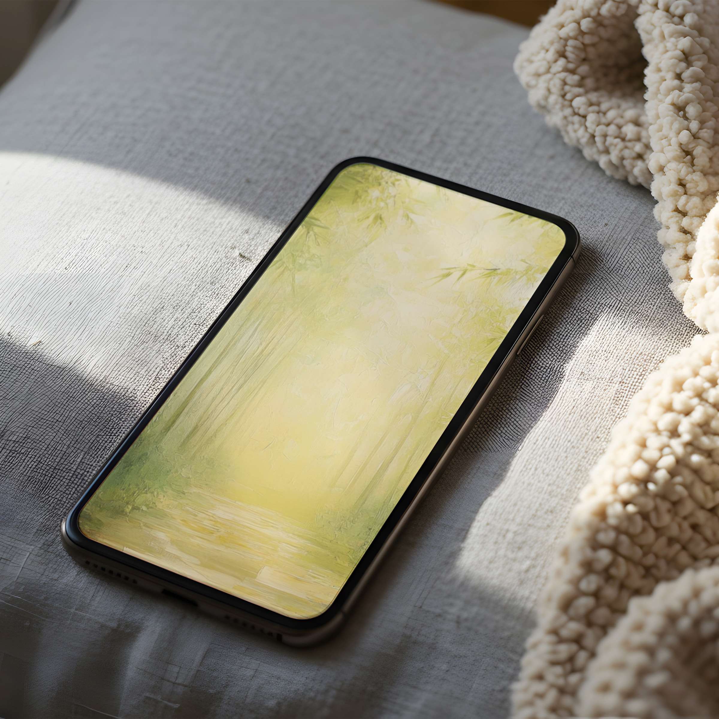 Serene green forest-themed phone wallpaper creates a calming escape, perfect for curated digital download on iPhone and Android devices
