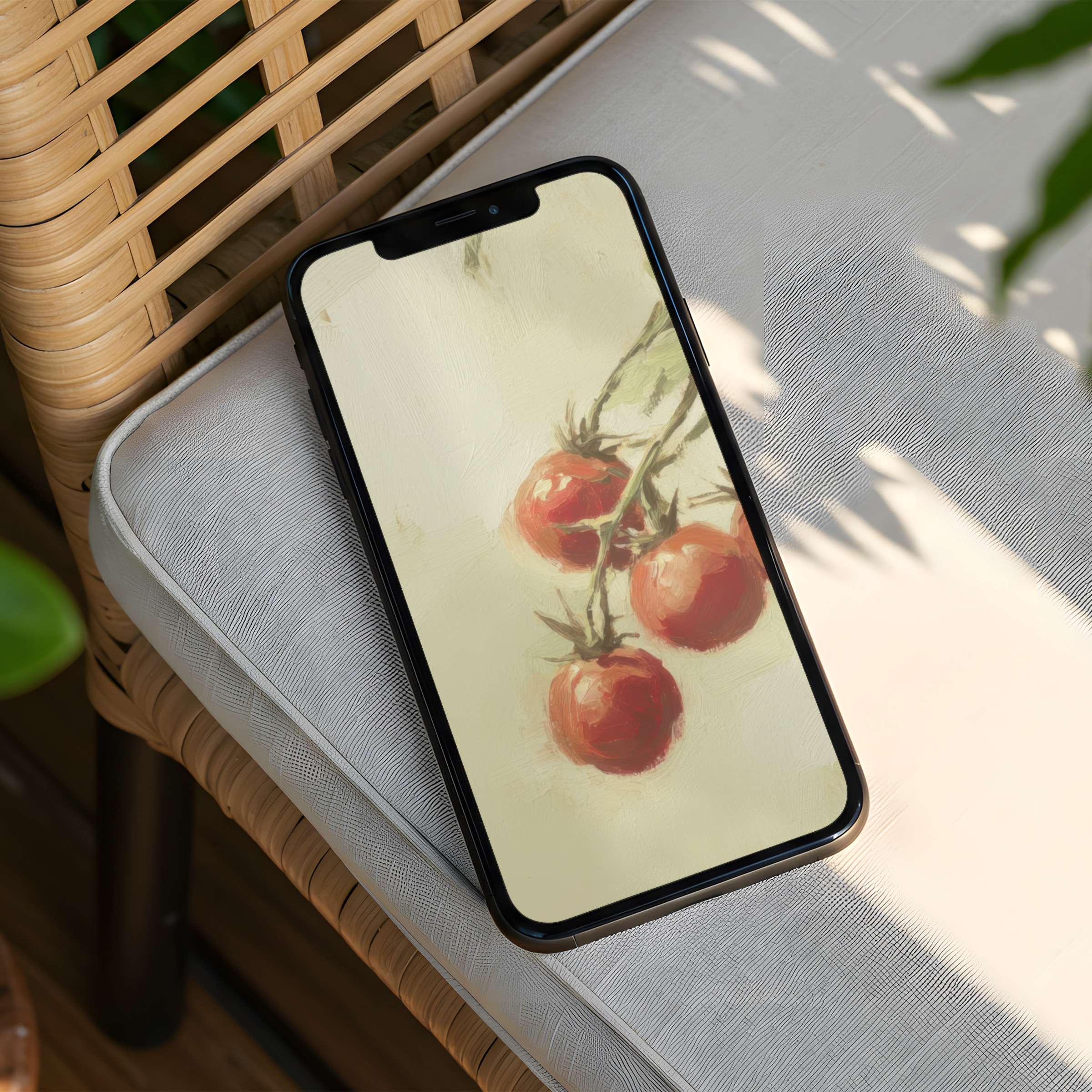 Elegant iPhone background of painted tomatoes brings calm and mindfulness to your phone instant download for iPhone and Android