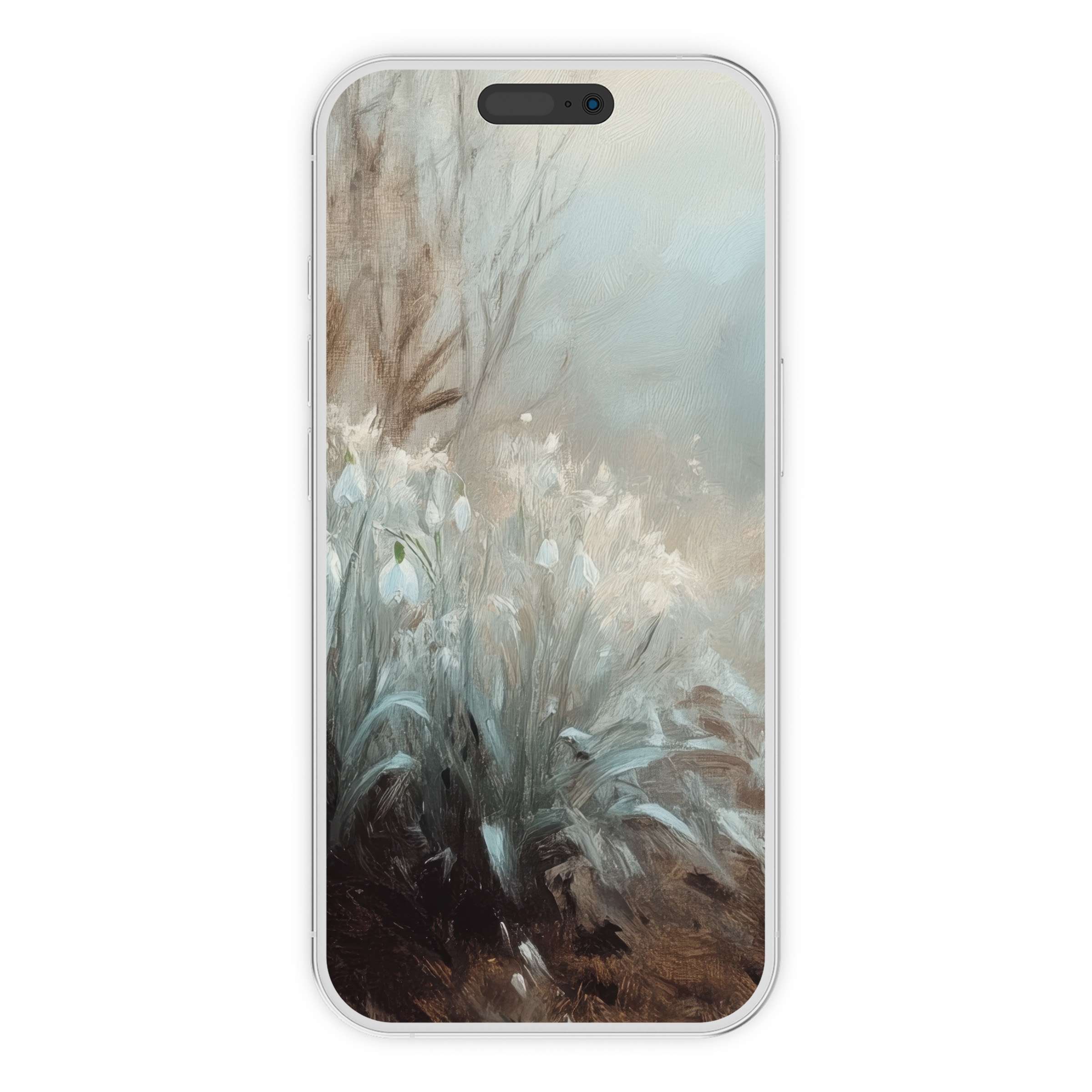 Serene botanical iPhone wallpaper with soft pastel flowers, an ideal phone background for digital download, offering tranquility and charm