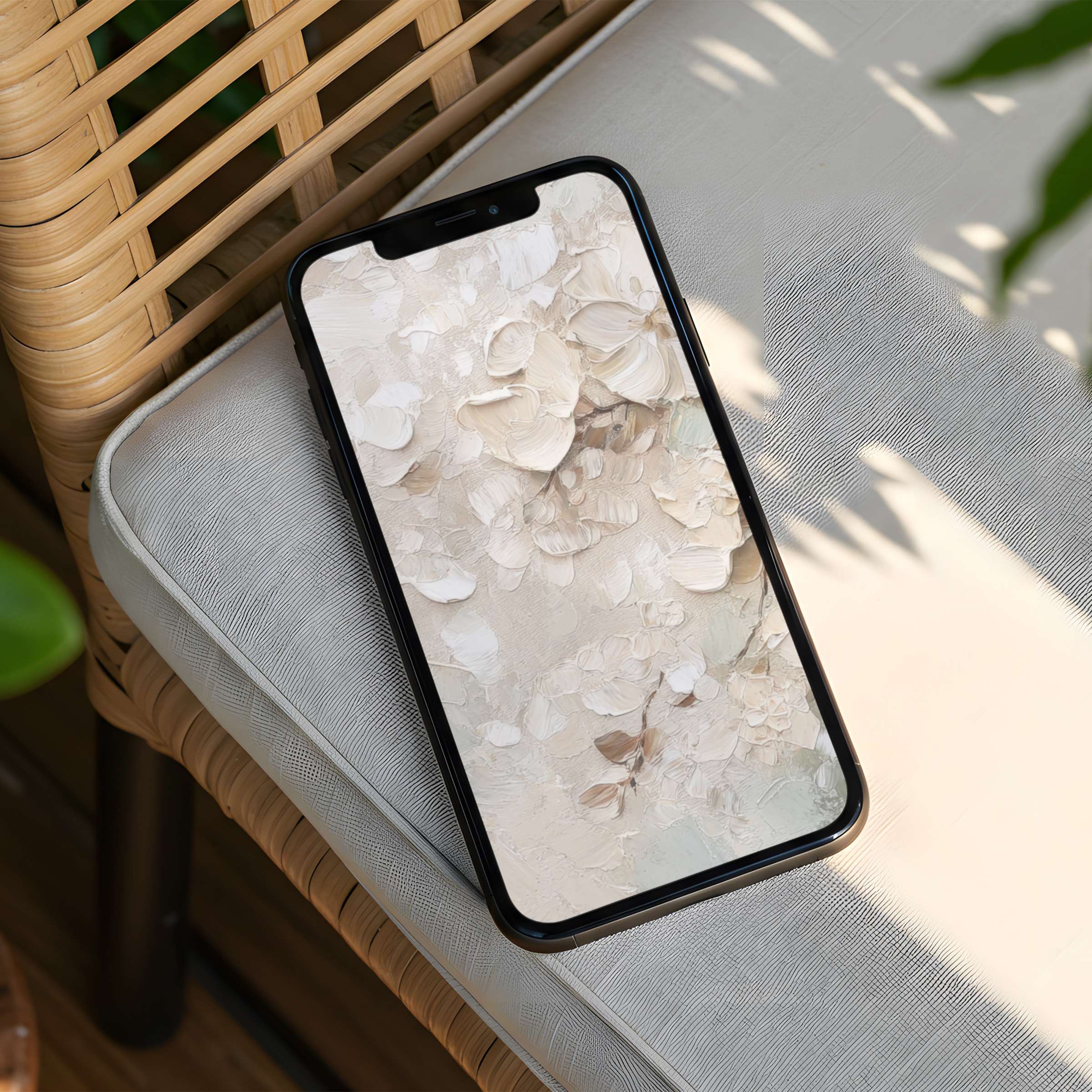 Elegant abstract floral iPhone background in soft beige tones inspires calm and mindfulness with instant download for any phone