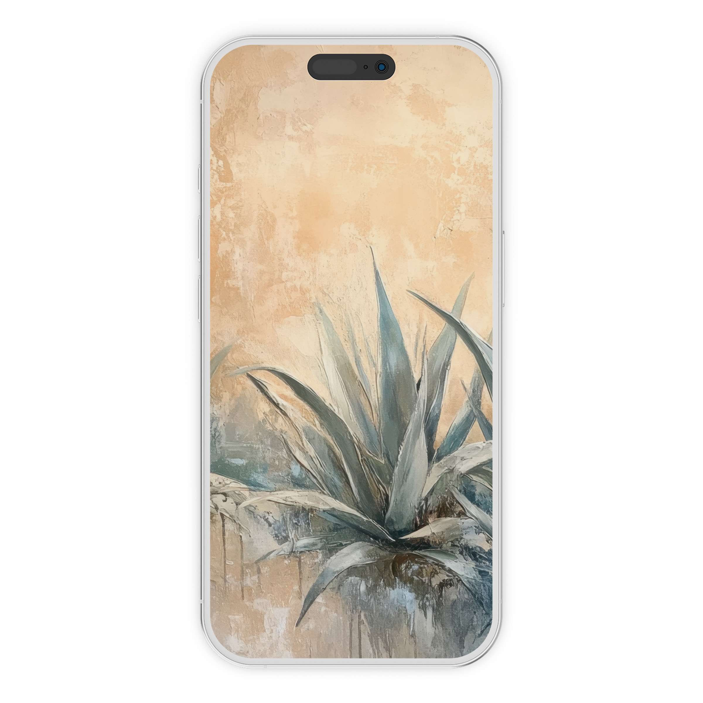 Textured brushstrokes of a serene botanical iPhone wallpaper in soft earth tones, perfect digital download for phone background use