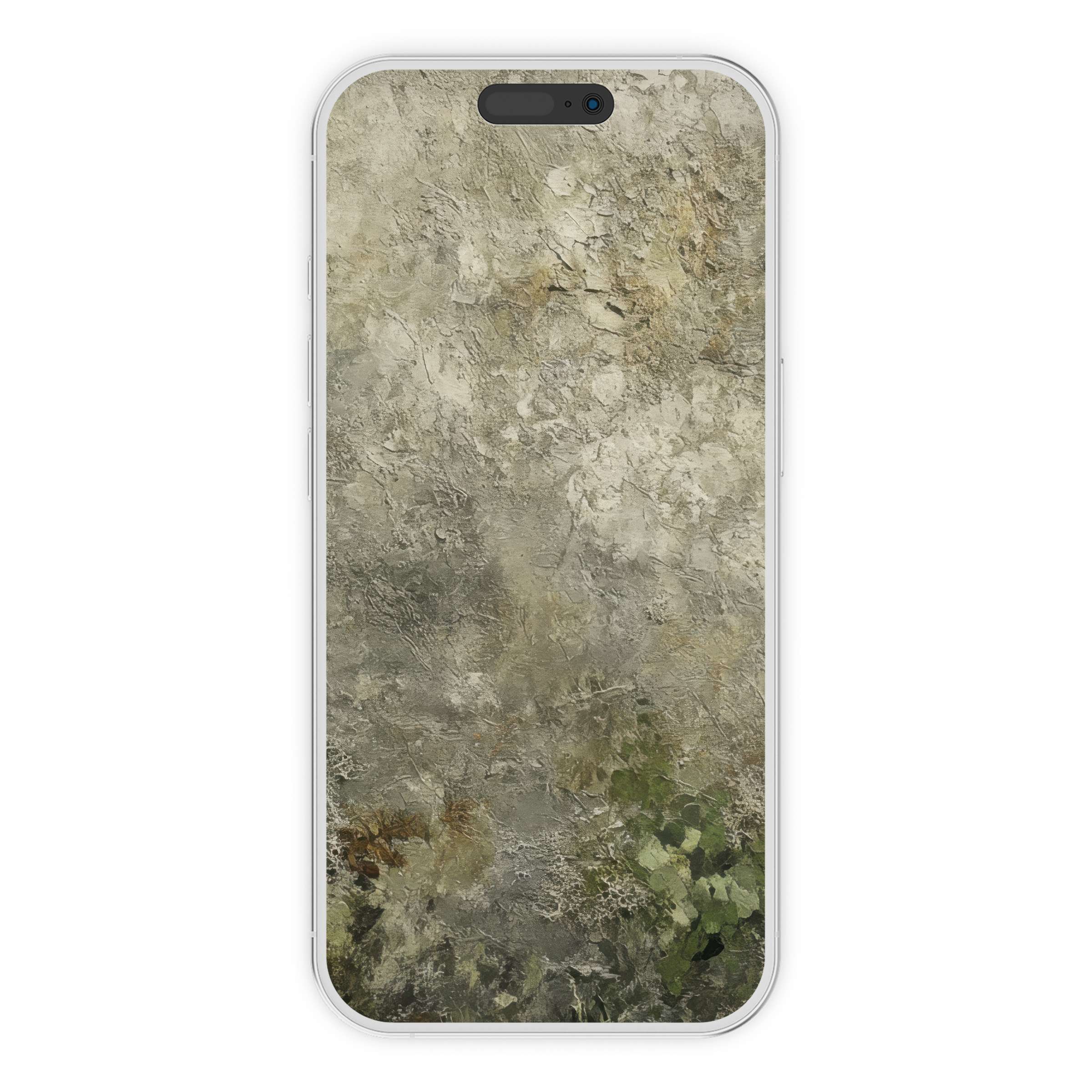 Textured botanical iPhone wallpaper blend of green and earthy grays for calming phone background digital download suitable for Android