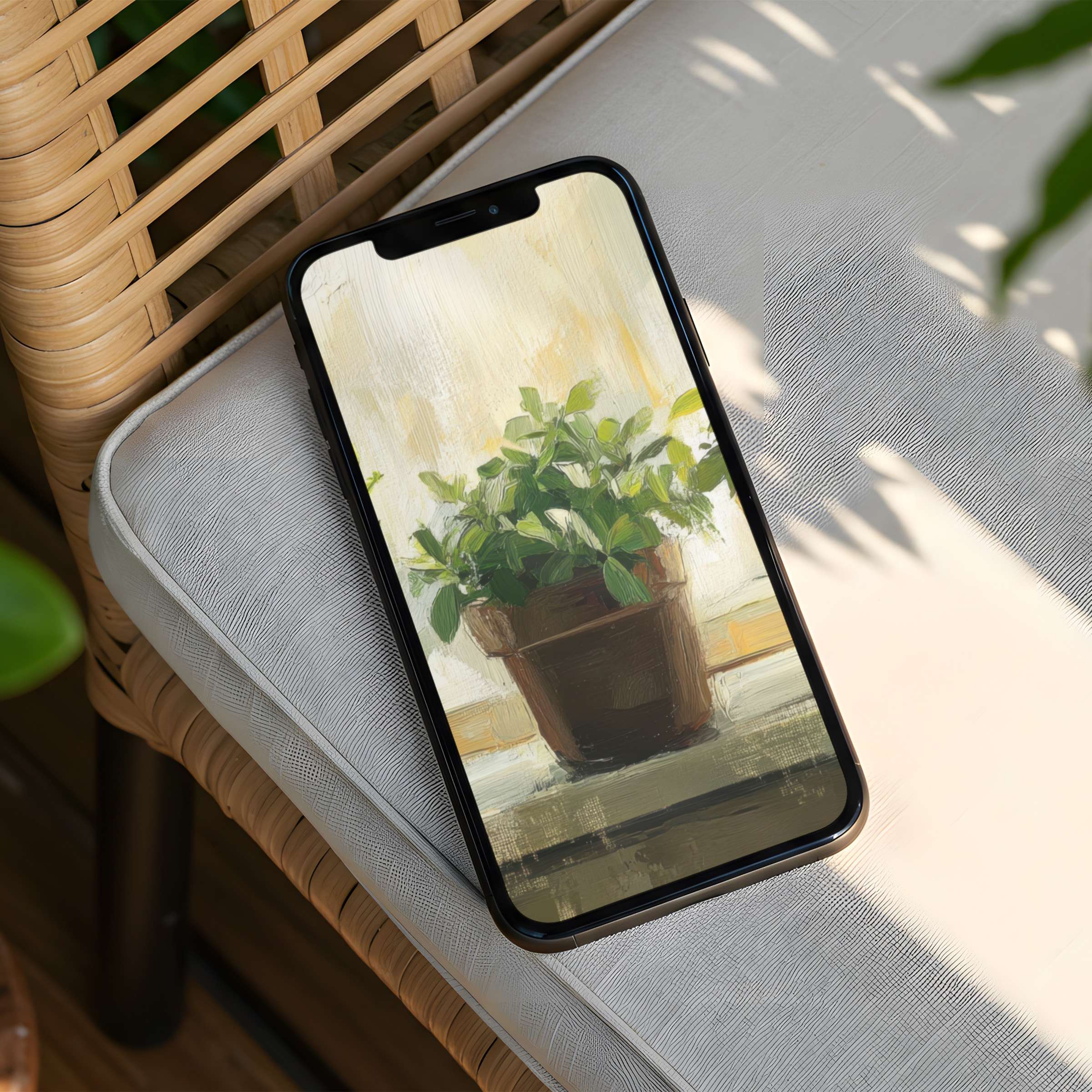 Elegant plant painting for iPhone background offers instant download for phone users seeking calm, mindful inspiration and style