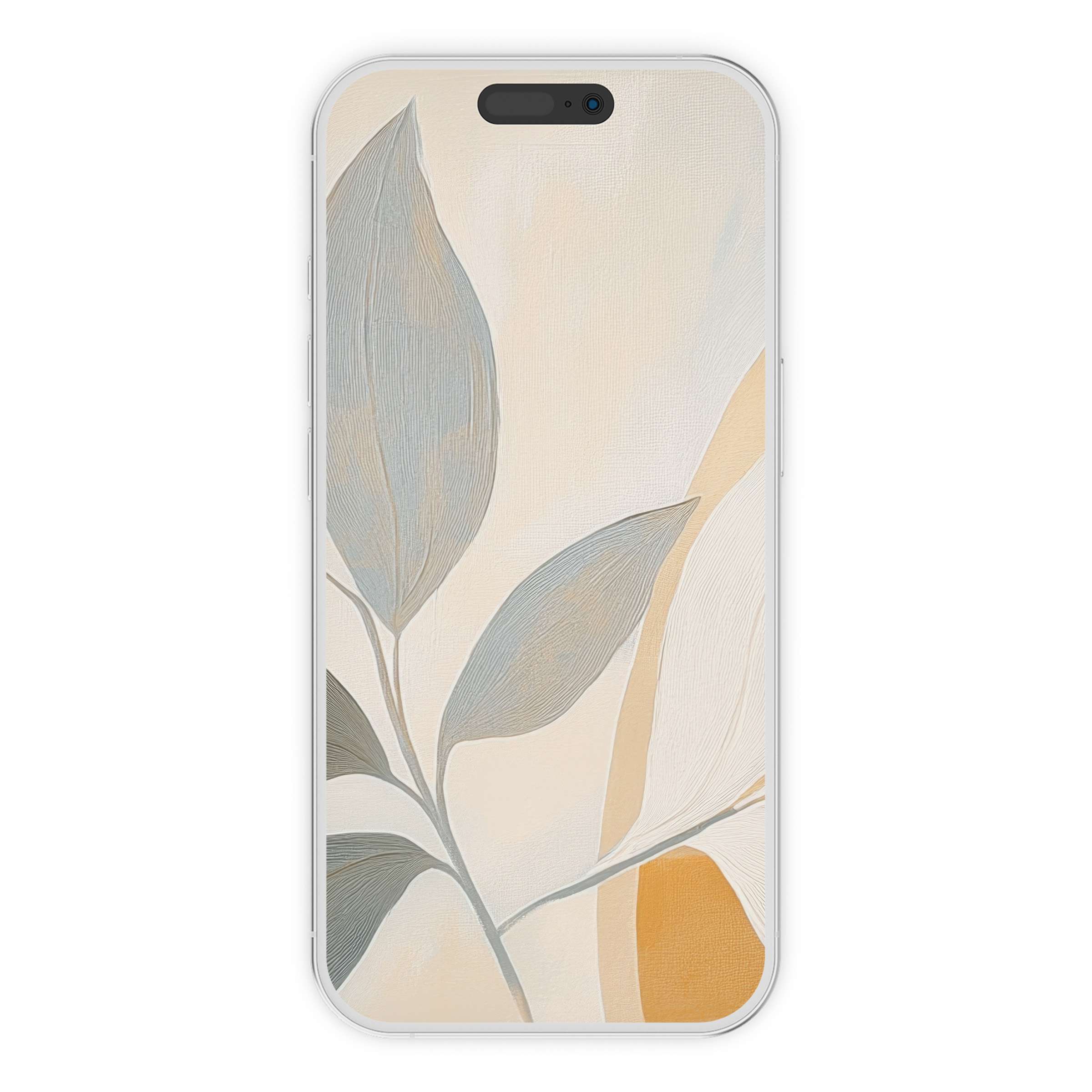 Elegant botanical iPhone wallpaper with an abstract leaf design in muted tones, perfect phone background for digital download versatility