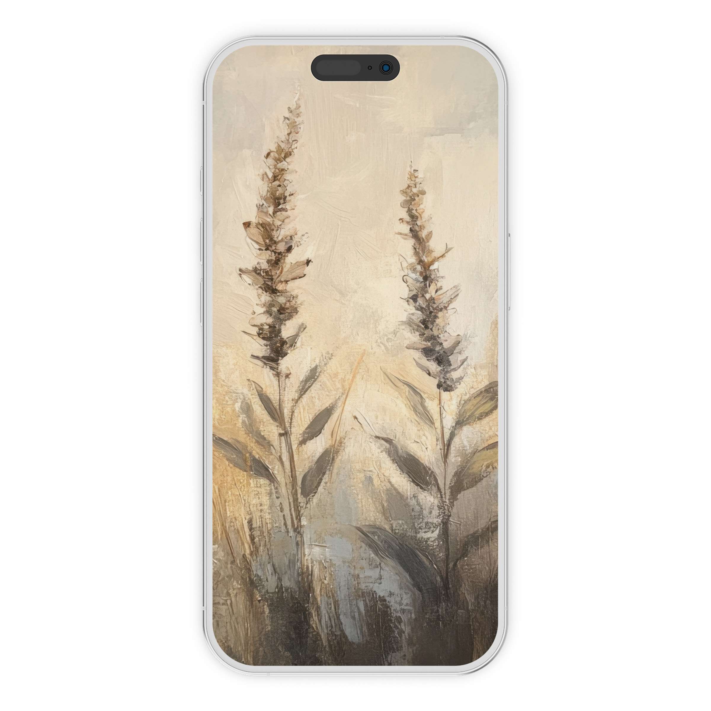 Elegant botanical iPhone wallpaper featuring artistic floral design in soft earth tones digital download for serene phone background