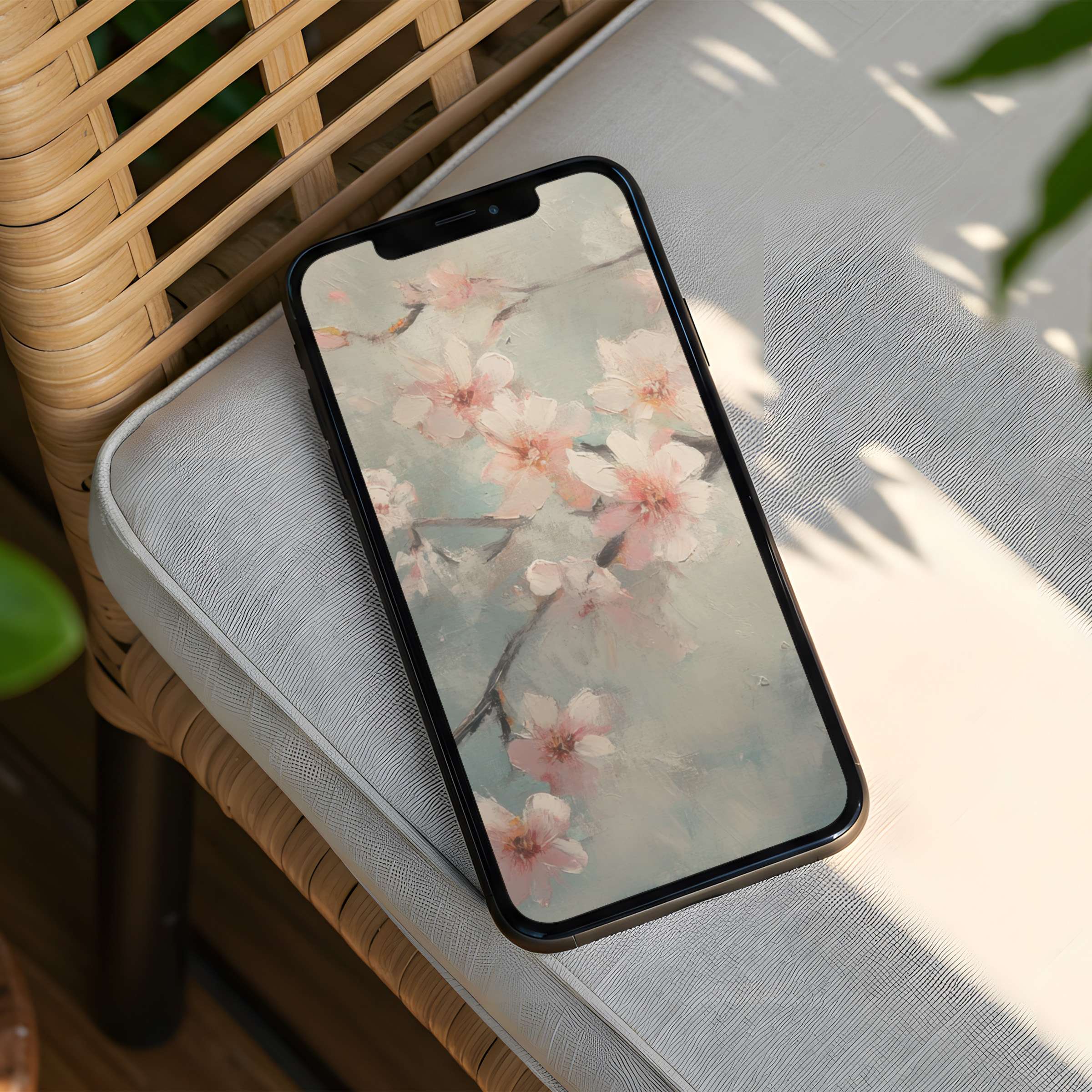 Elegant cherry blossom iPhone background in soft pastels offers calm and inspiration with instant download for phone versatility