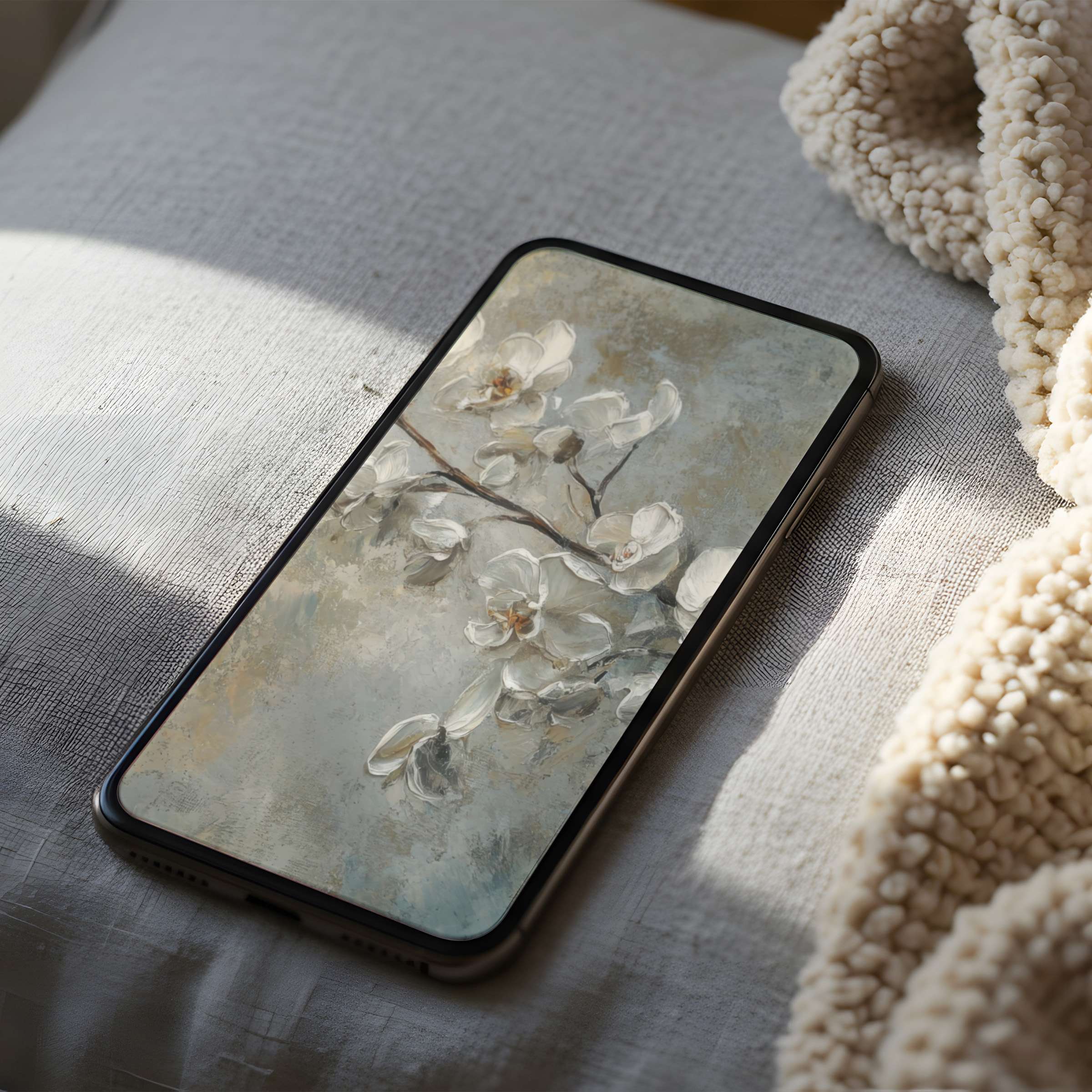Elegant floral phone wallpaper with soft white blooms on a serene backdrop enhances any iPhone or Android screen high resolution download