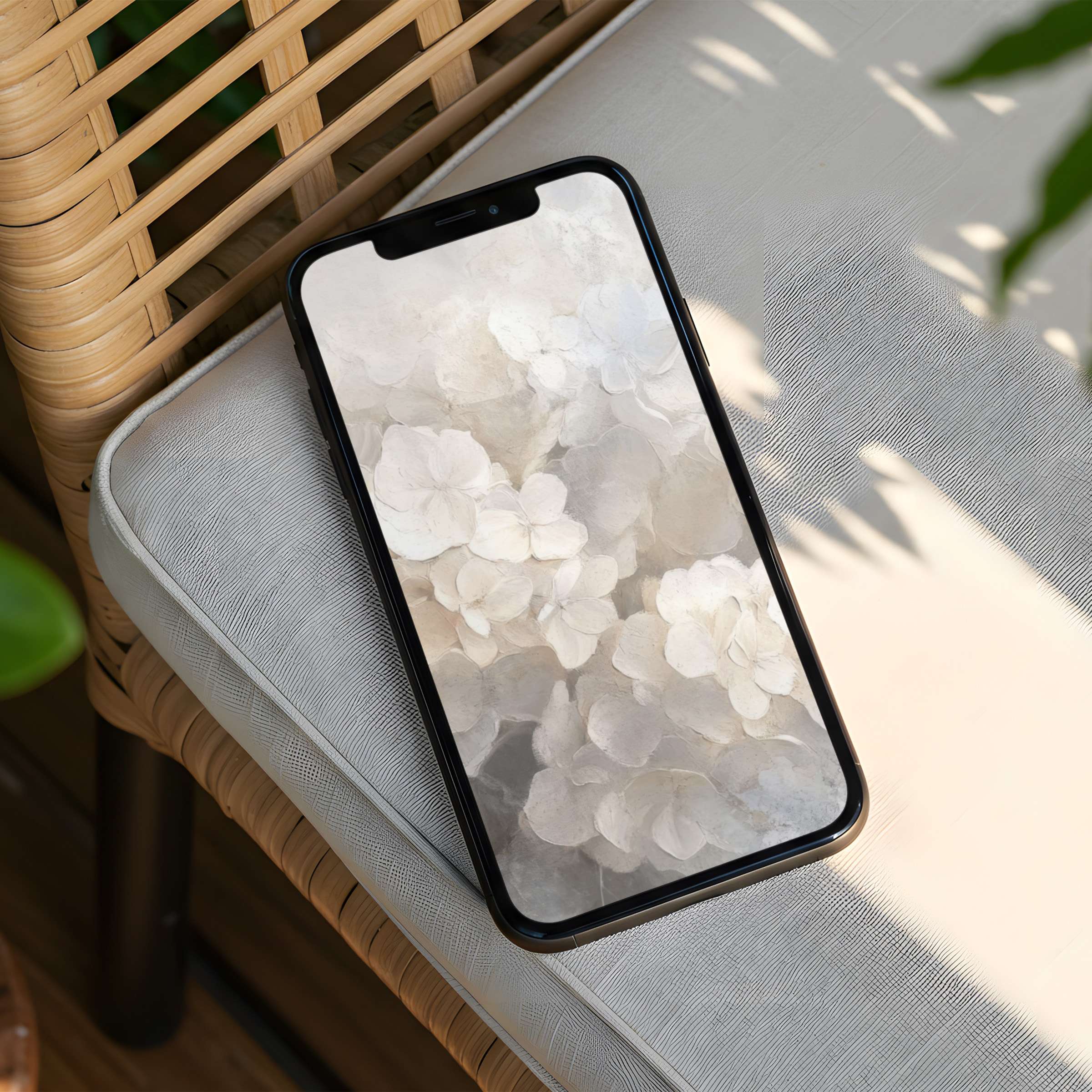 Elegant floral iPhone background in soft neutrals offers instant download for mindfulness and inspiration; fits all phone screens