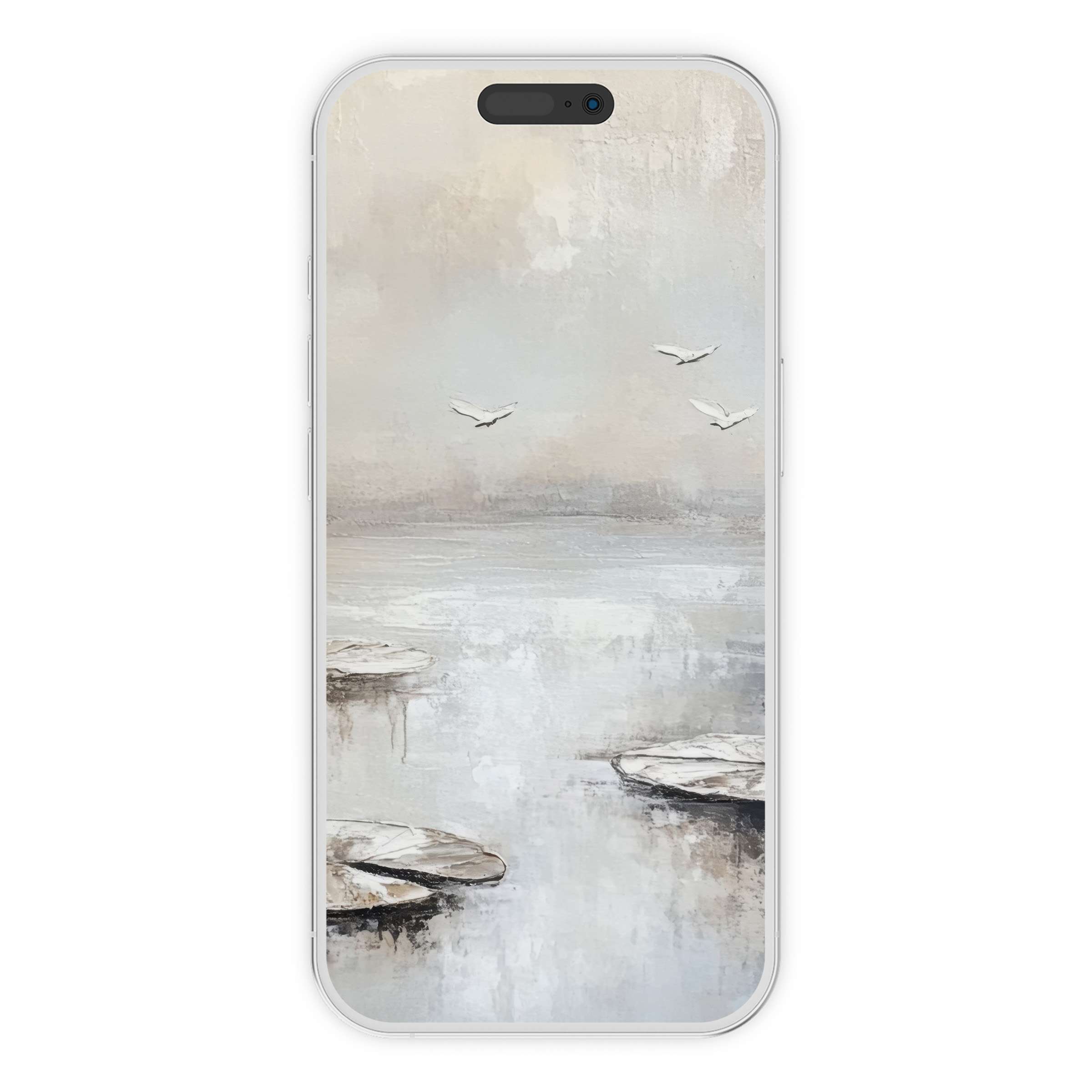 Elegant botanical iPhone wallpaper features serene water lilies and soft pastels, perfect phone background, digital download for tranquility