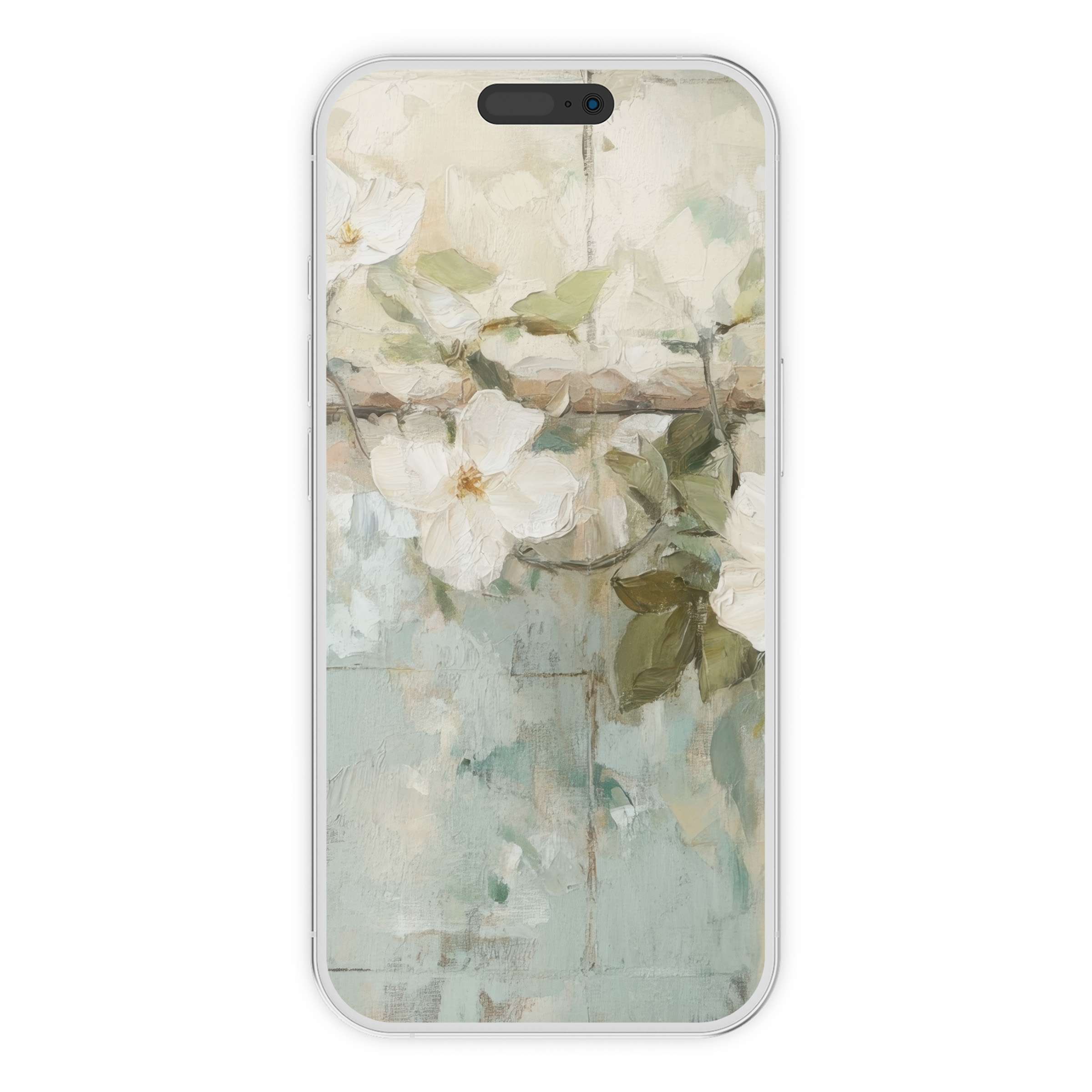 Elegant botanical iPhone wallpaper with serene florals in soft pastels, perfect phone background for digital download tranquility