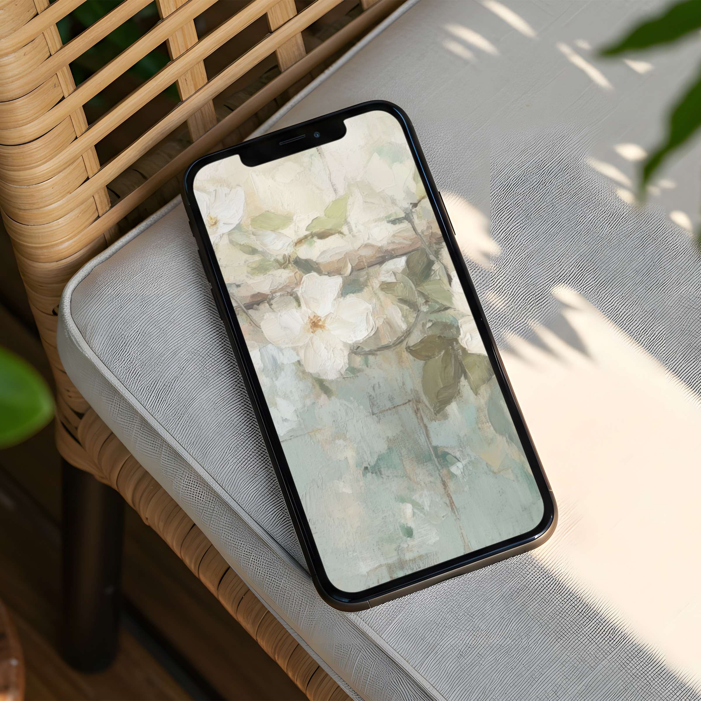 Elegant floral iPhone background with serene brushstrokes exuding calm and inspiration instant download for any phone user
