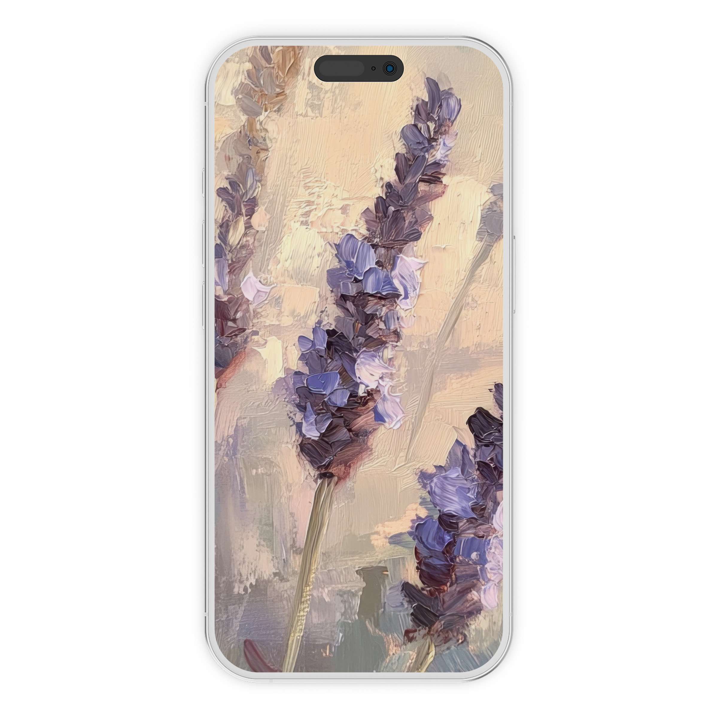 Elegant lavender brushstrokes on botanical iPhone wallpaper offer a serene phone background digital download for nature lovers