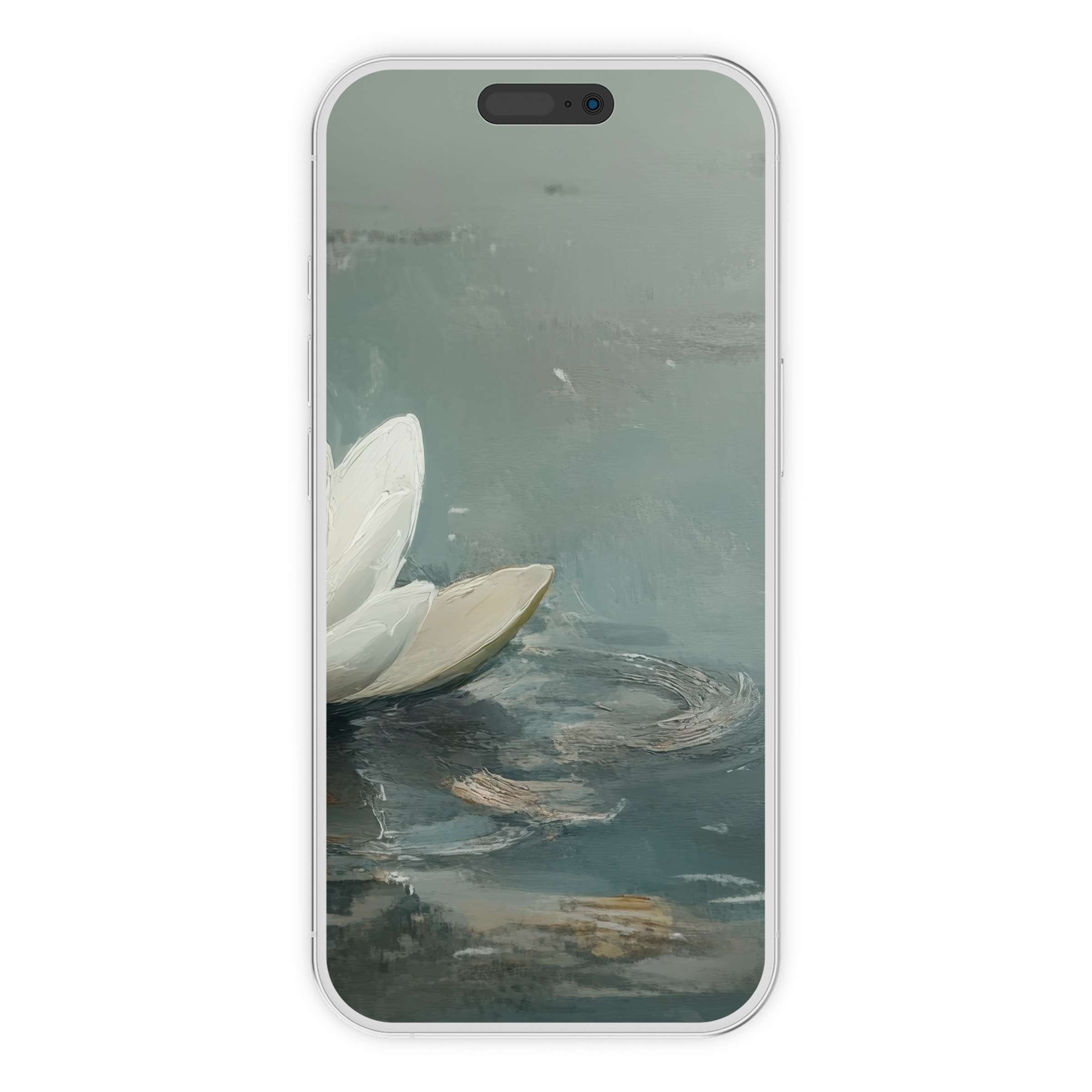 Elegant botanical iPhone wallpaper digital download with serene white lotus painting offering a calm phone background for all devices