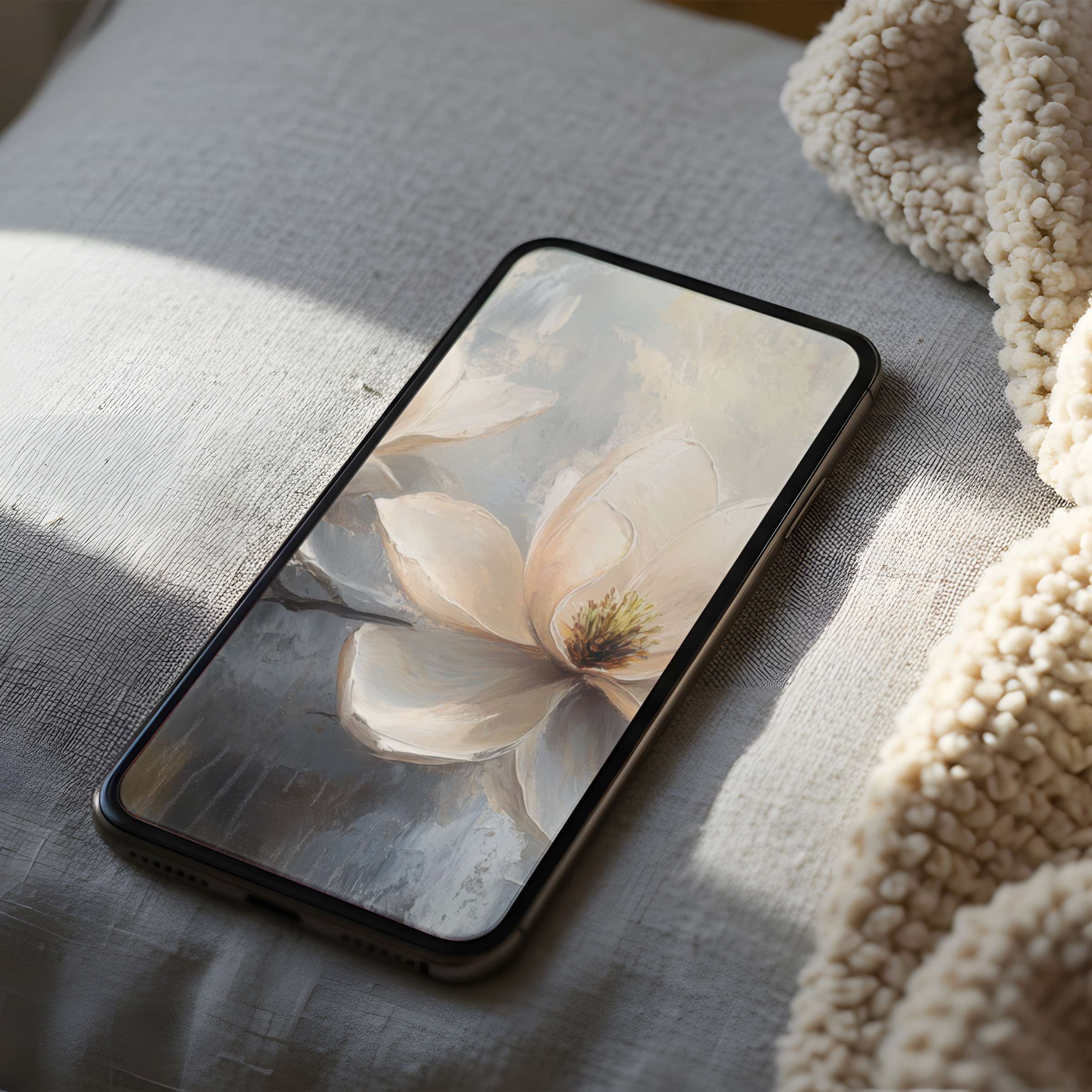 Elegant phone wallpaper with soft floral art in calming hues offers high-resolution beauty suitable for iPhone and Android devices