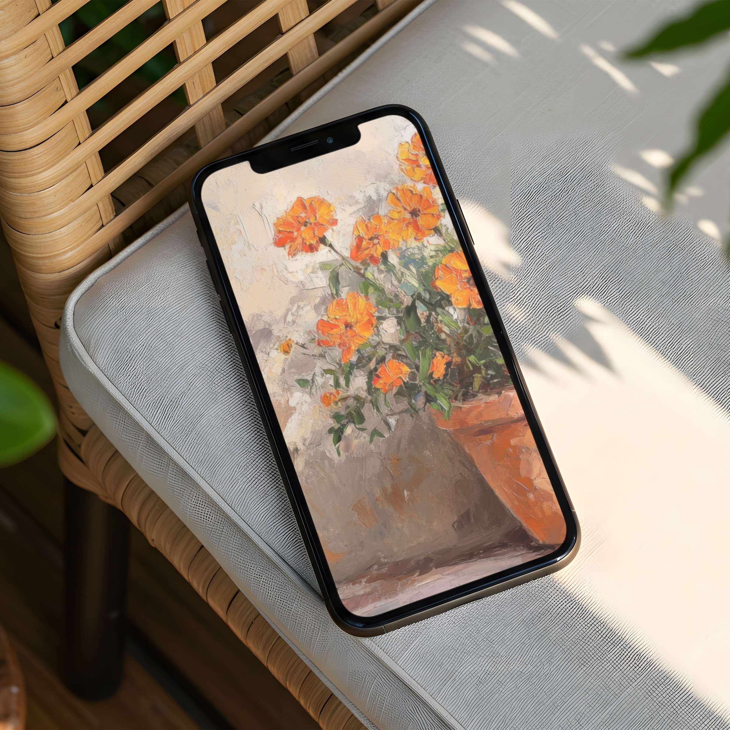 Elegant orange floral iPhone background for instant download bringing calm and inspiration to any phone screen with seamless fit