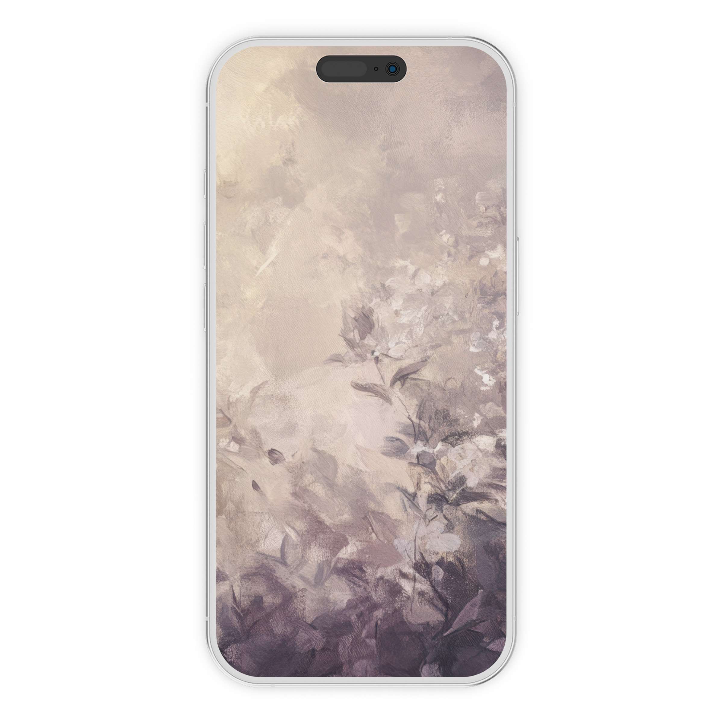 Elegant botanical iPhone wallpaper with soft purple and beige hues for a tranquil phone background digital download on any device