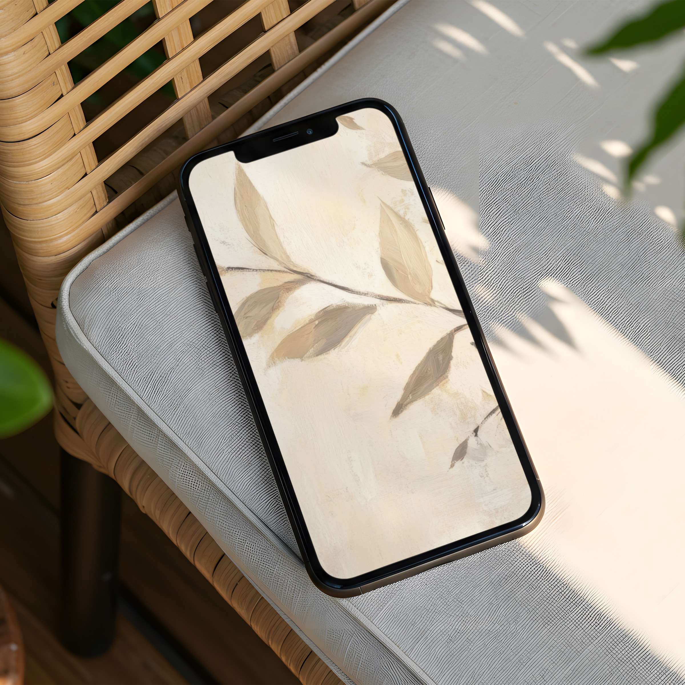 Elegant iPhone background with calming beige leaves, perfect for inspiring mindfulness and style, fits any phone, instant download