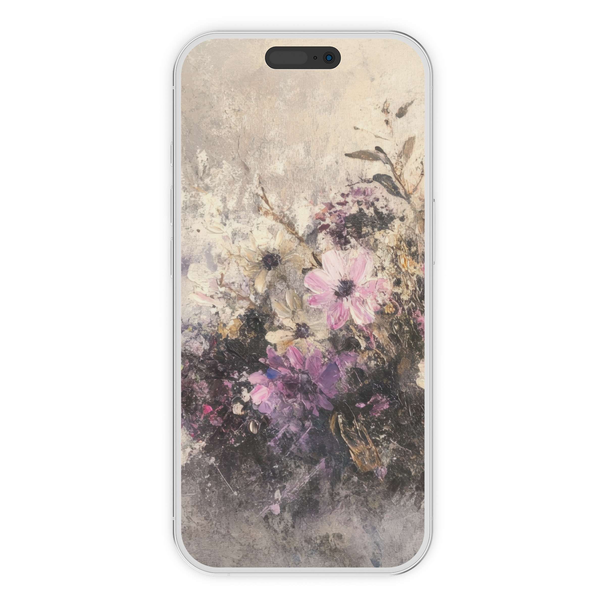 Elegant botanical iPhone wallpaper featuring soft pastel florals for a tranquil phone background digital download, suitable for all devices