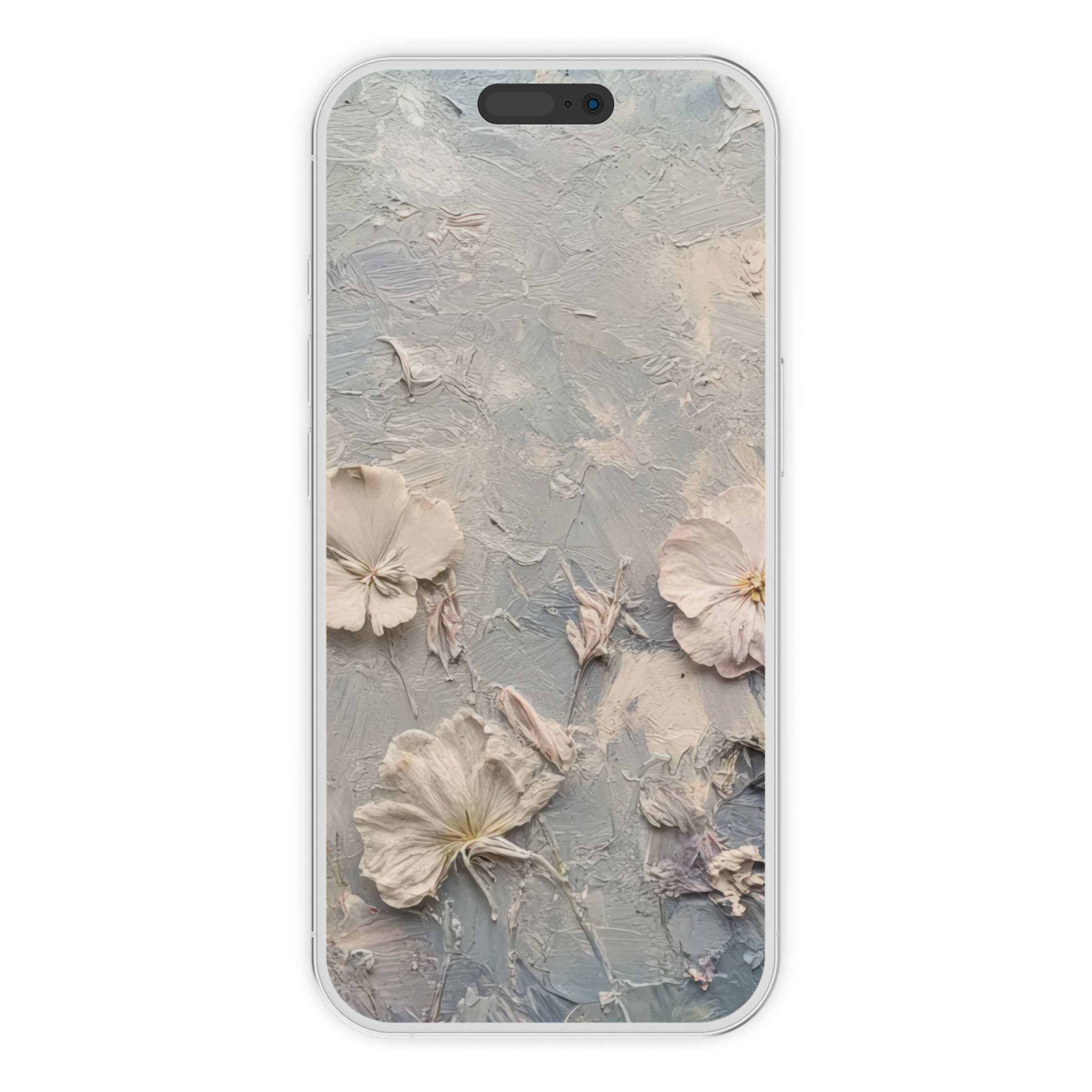 Elegant botanical iPhone wallpaper with textured pastel flowers creates a calming phone background available as a digital download suitable for Android too