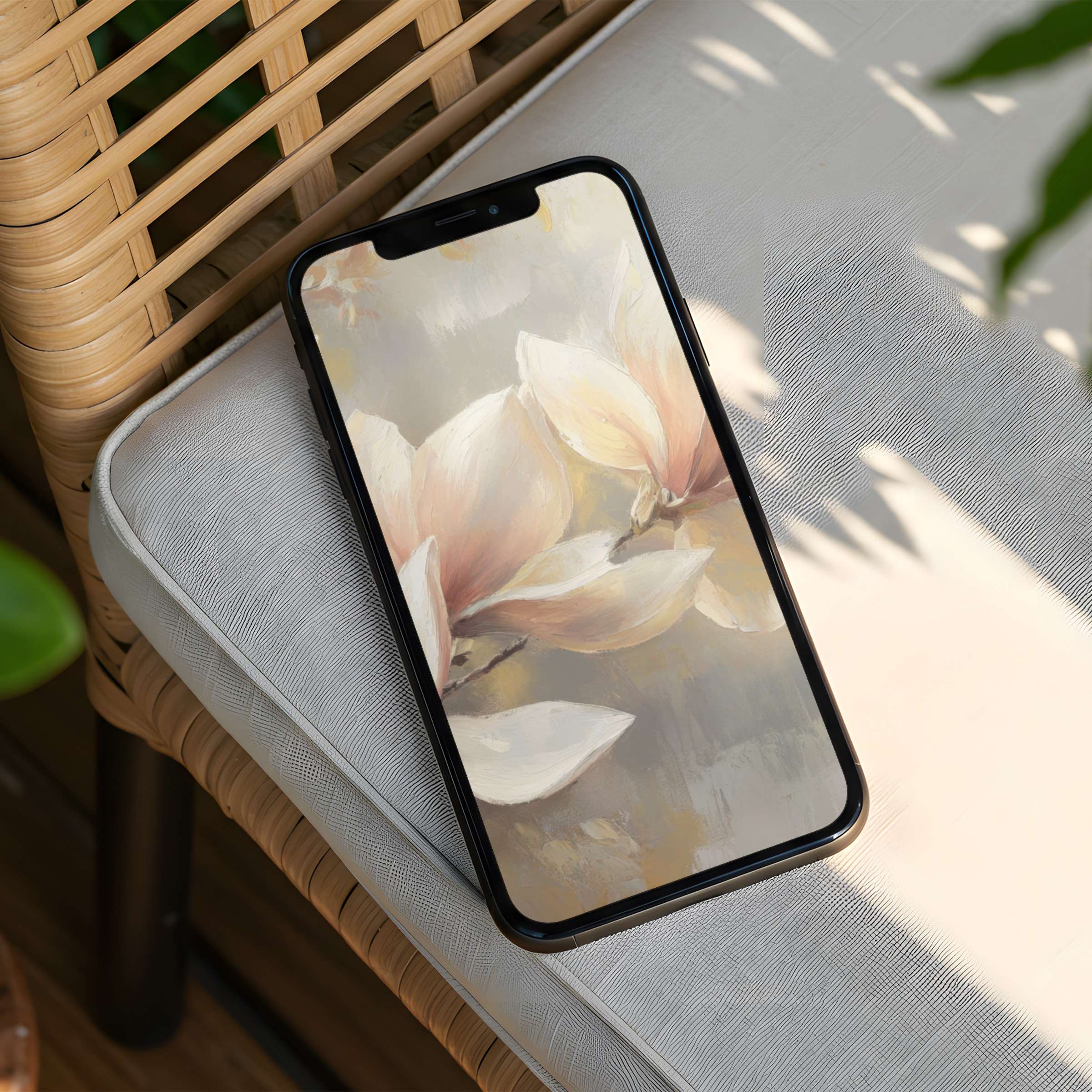 Elegant floral iPhone background with soothing pastels and artistic brushstrokes offering calm inspiration for phone decor instant download