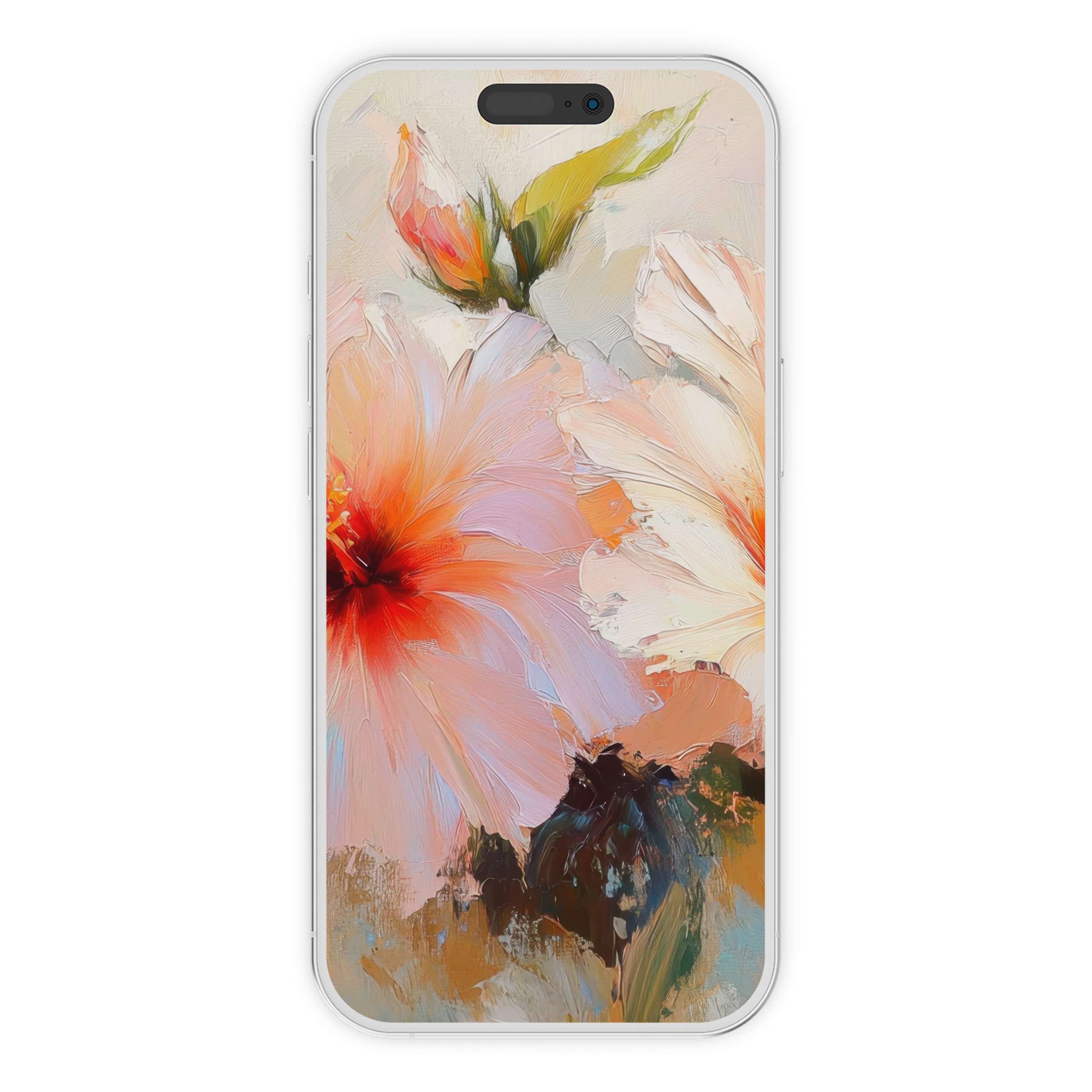 Vibrant floral digital download captures delicate brushstrokes, offering an elegant botanical iPhone wallpaper for serene phone backgrounds