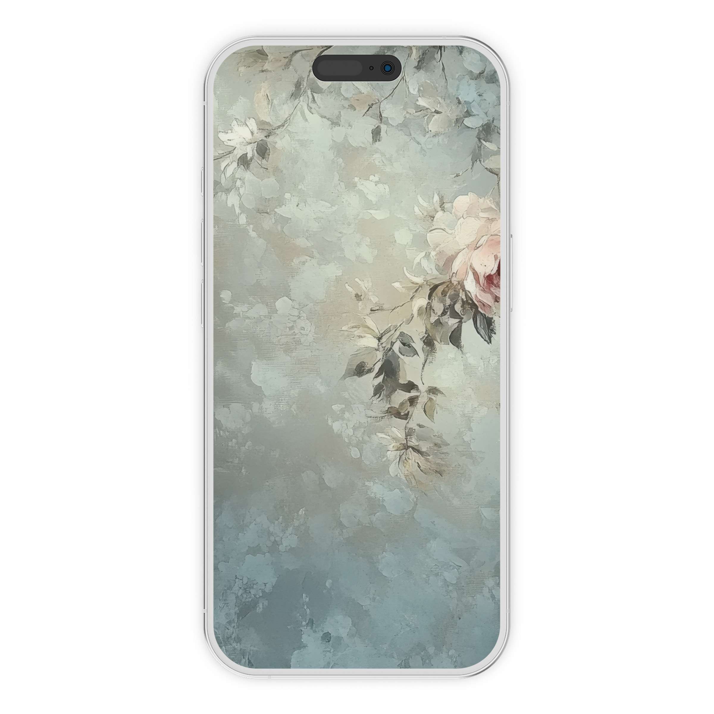 Elegant botanical iPhone wallpaper as a serene phone background in soft blue and beige hues, digital download for artistic calm and beauty