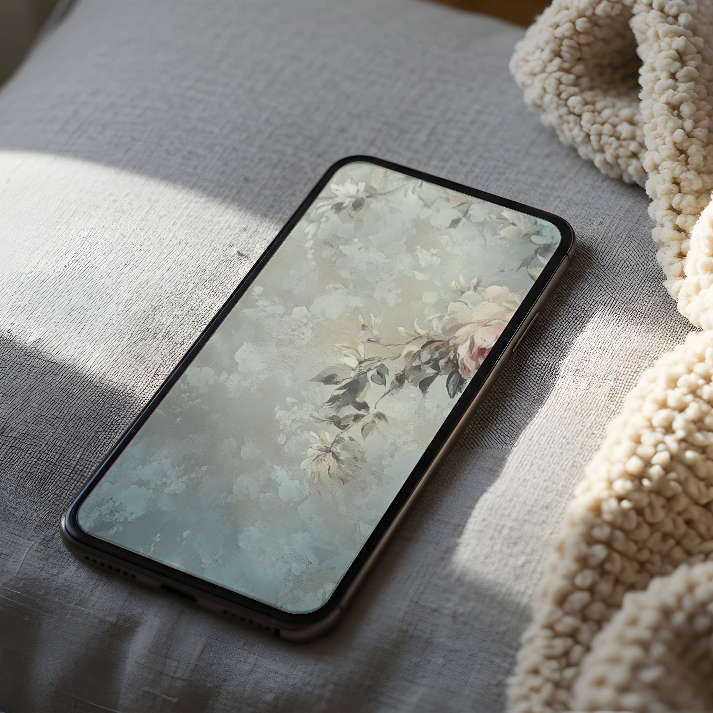 Elegant floral phone wallpaper with muted pastels, creating calm elegance for iPhone and Android high-resolution digital download