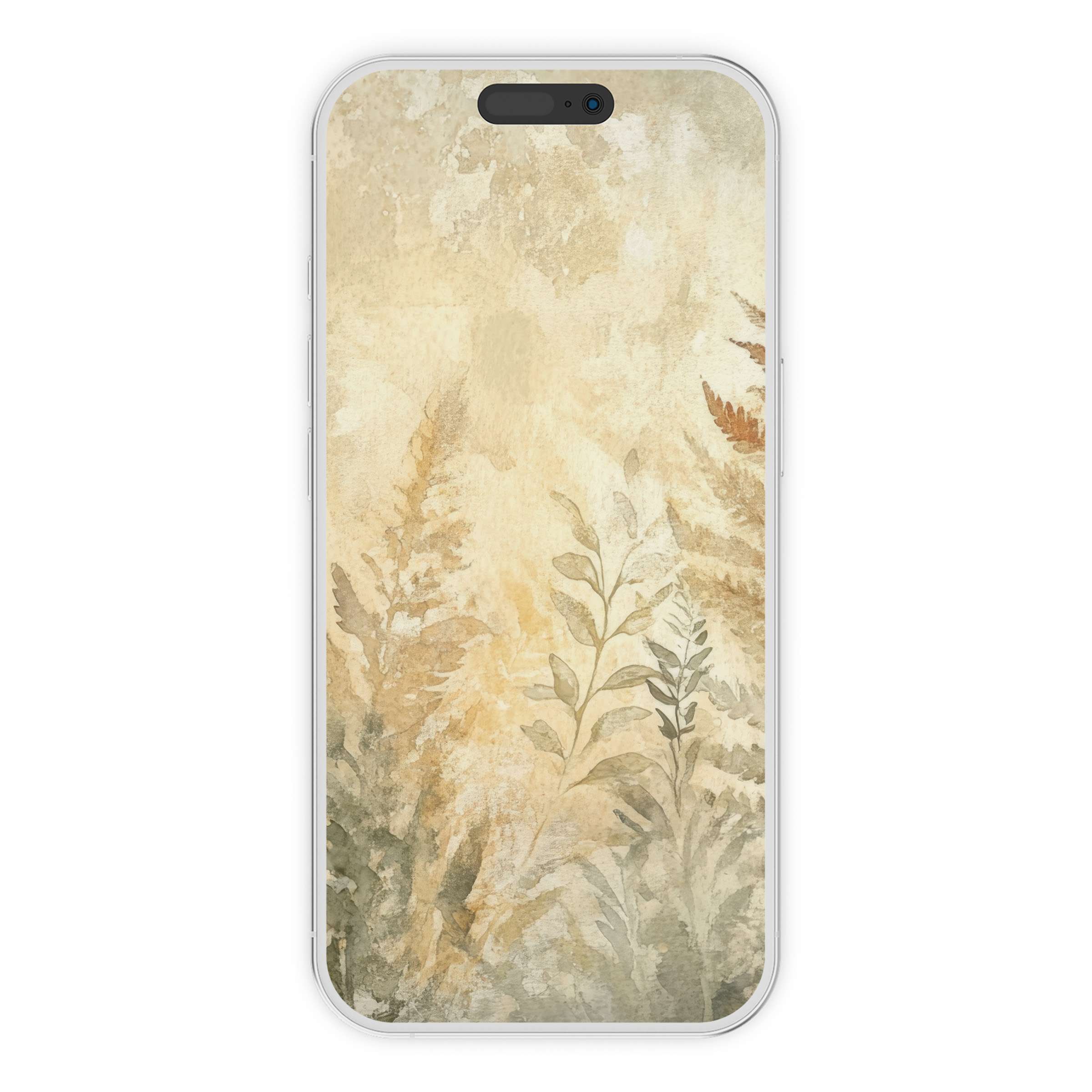 Elegant botanical iPhone wallpaper offers a serene phone background with soft earthy tones, perfect digital download for nature lovers