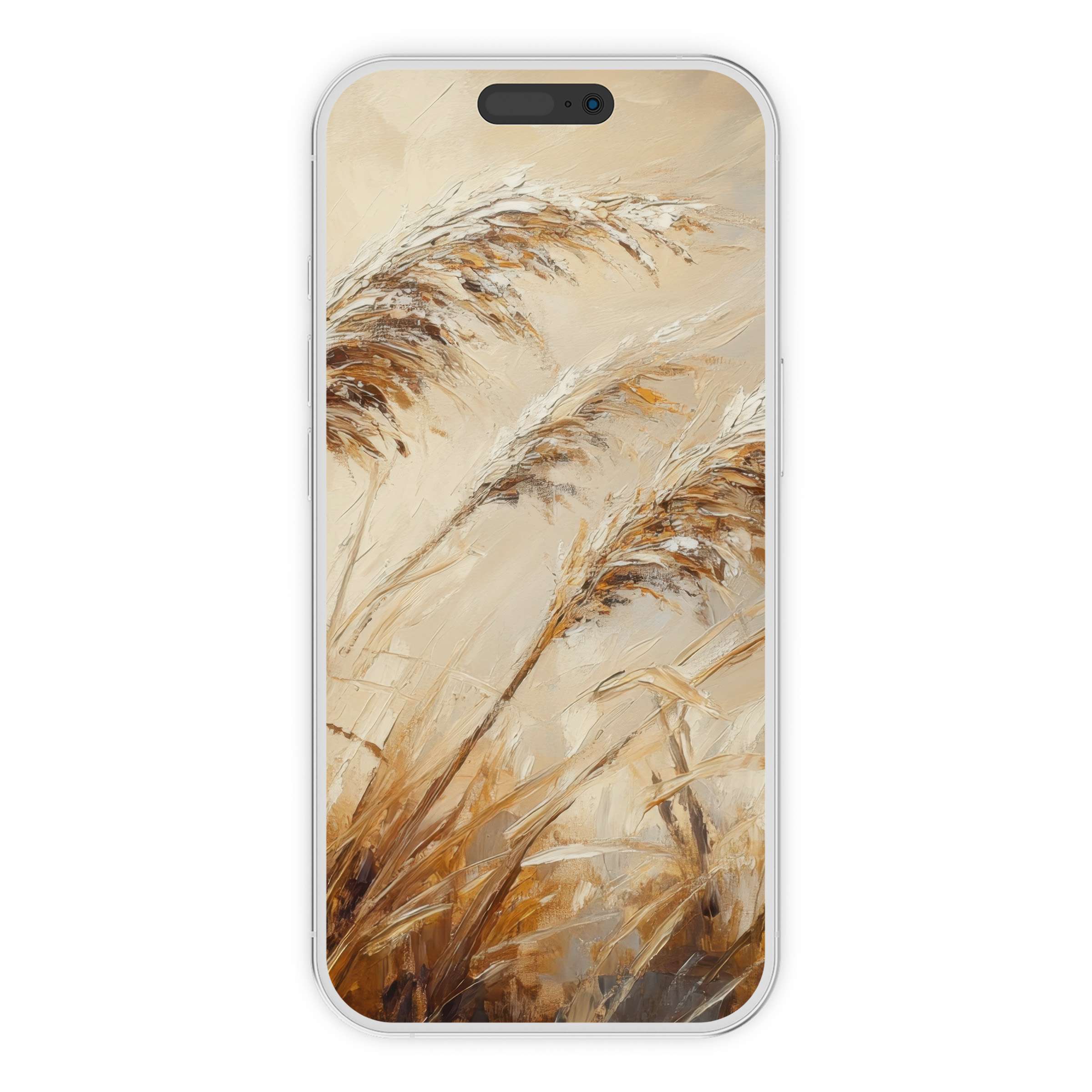 Elegant botanical iPhone wallpaper with soft wheat tones, creating a serene phone background; perfect digital download for nature lovers