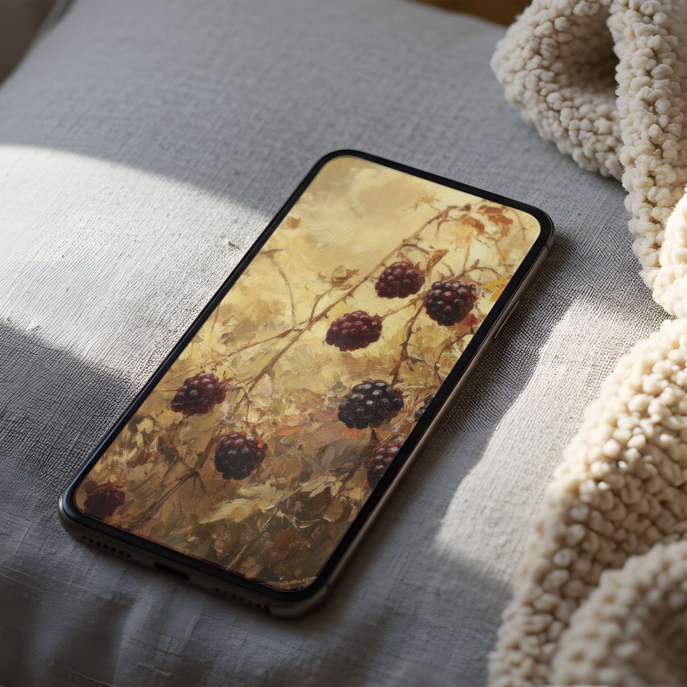Blackberry-inspired phone wallpaper in warm, earthy tones on a high resolution digital download for iPhone and Android tranquility