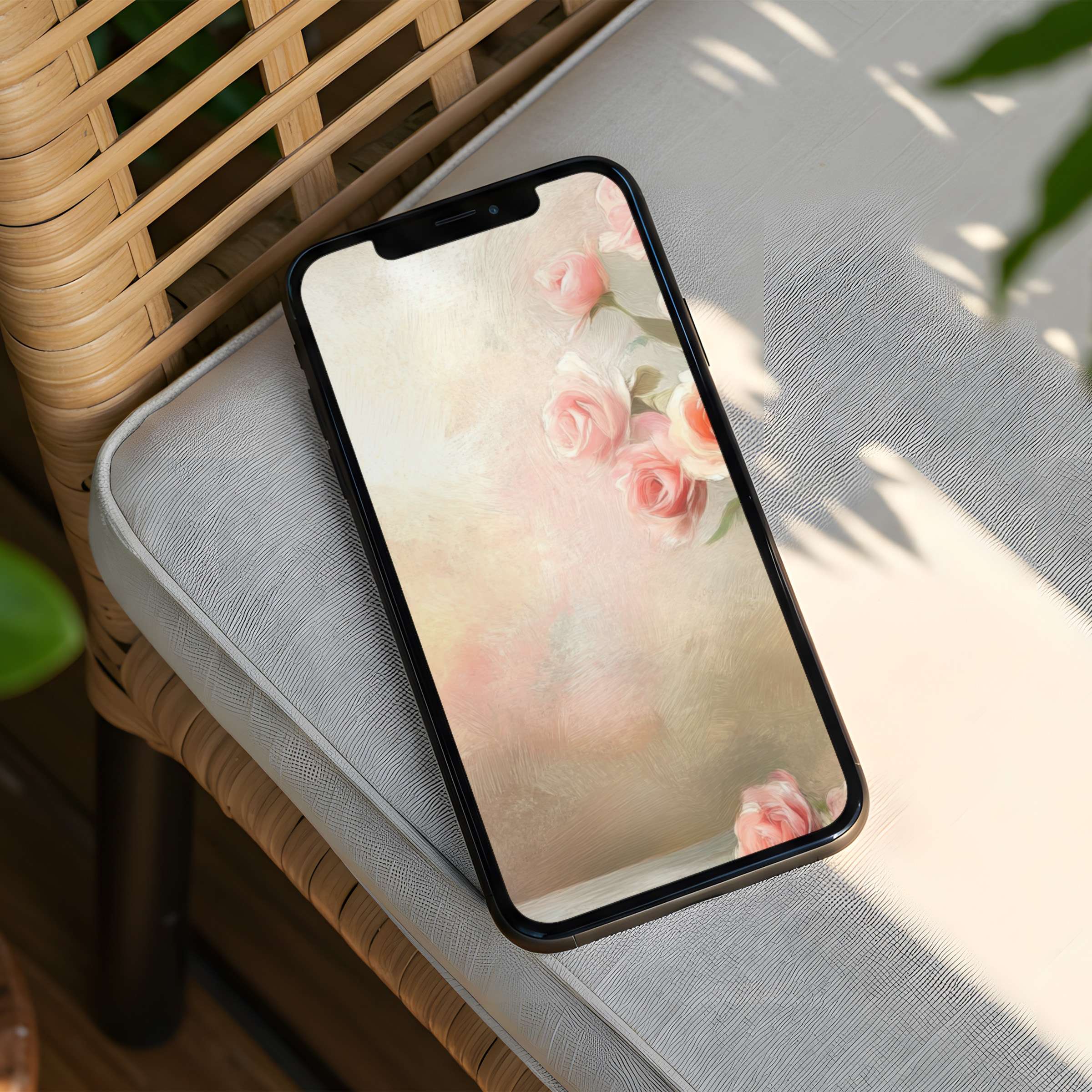 Elegant rose art iPhone background for instant download; soft pastel tones inspire calm mindfulness, fits any phone design-conscious user loves
