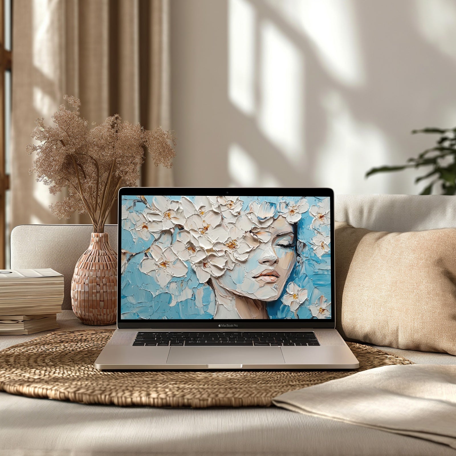 Botanical Desktop Wallpaper in Modern Living Room
