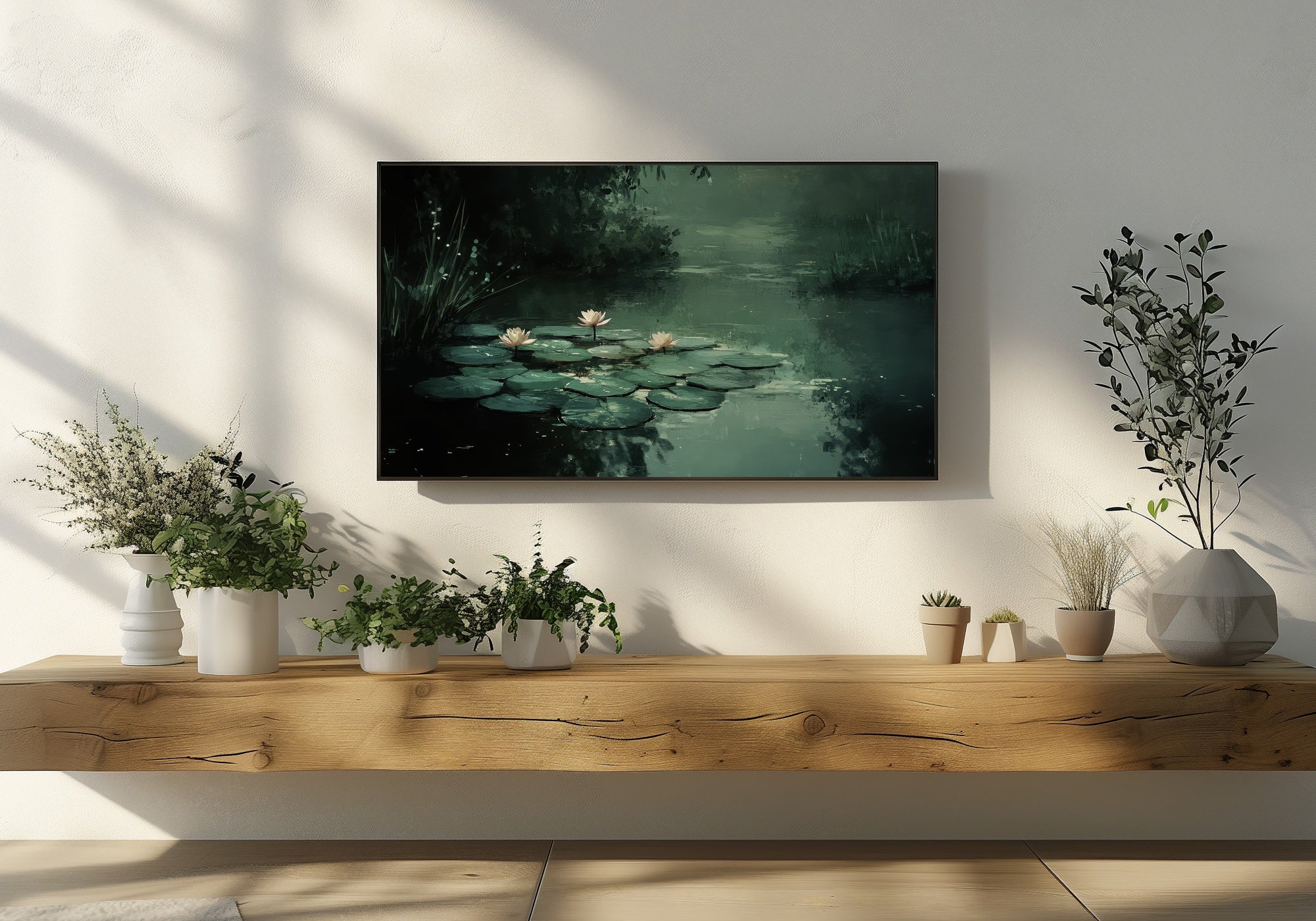 Botanical Frame TV Art with See Roses in Modern Living Room