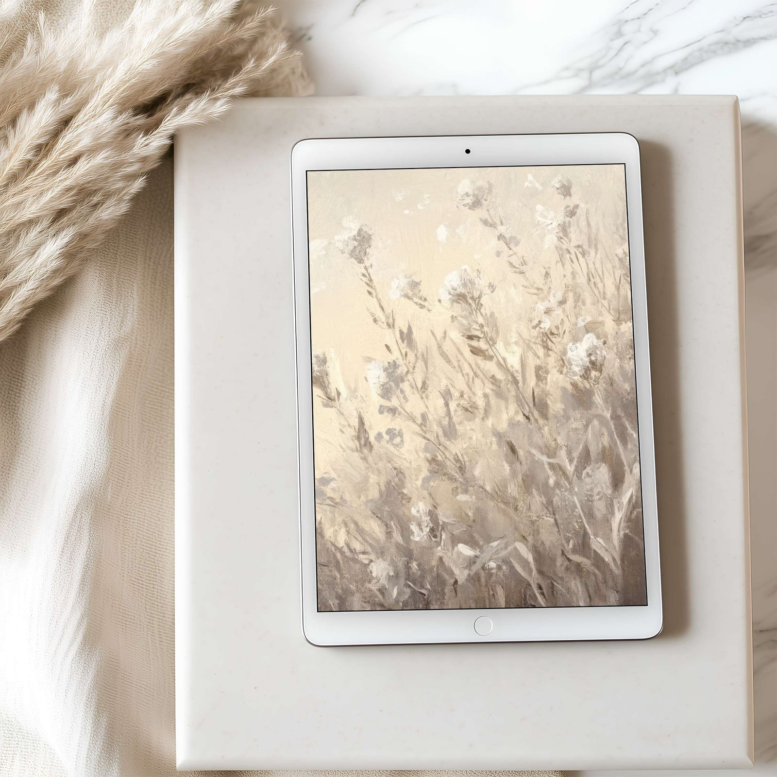 botanical iPad wallpaper with neutral floral brushstrokes, elegant digital background for modern homes and nature-inspired tablet decor