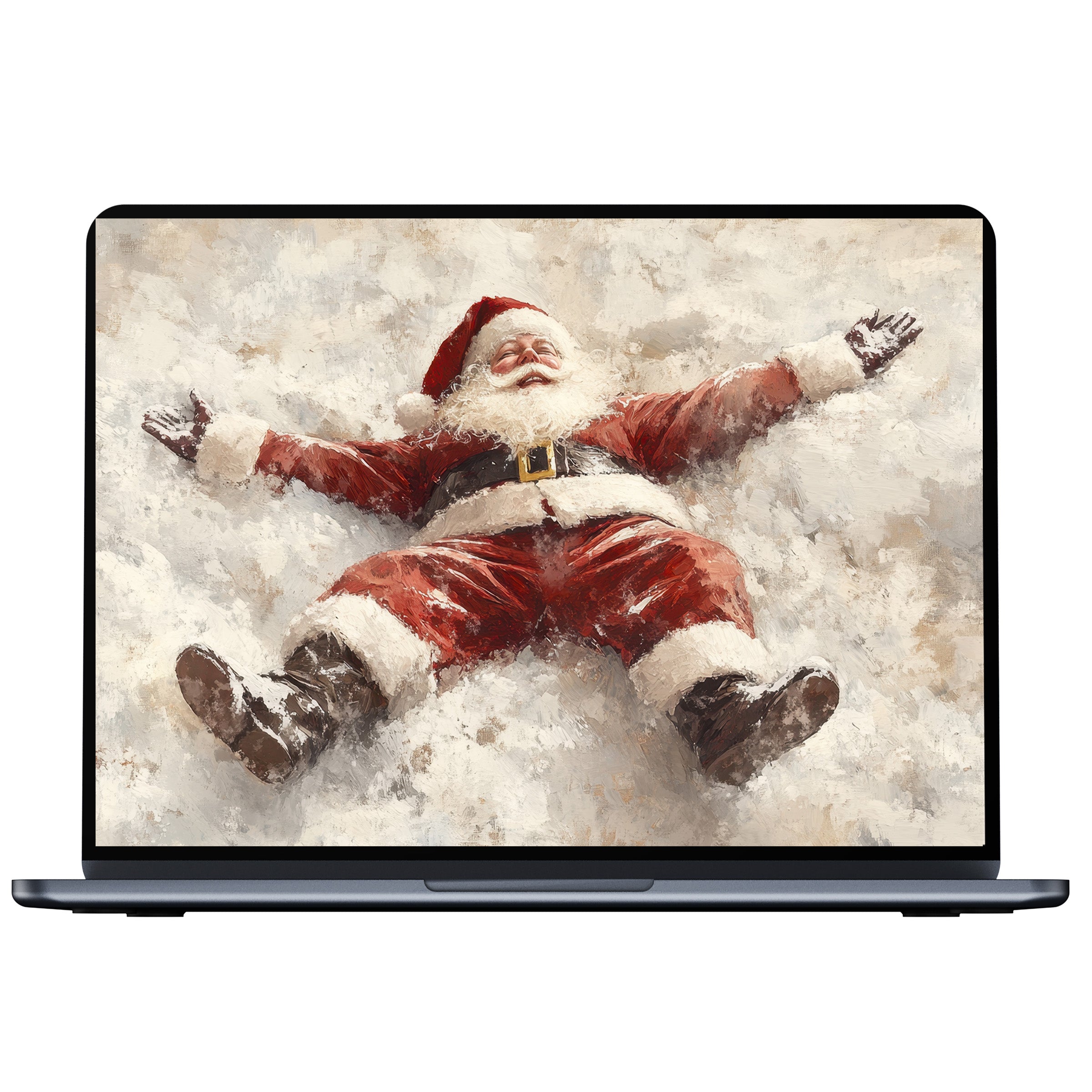 Elegant Christmas desktop wallpaper featuring Santa on snow in warm hues creating calm for PC and laptop digital download