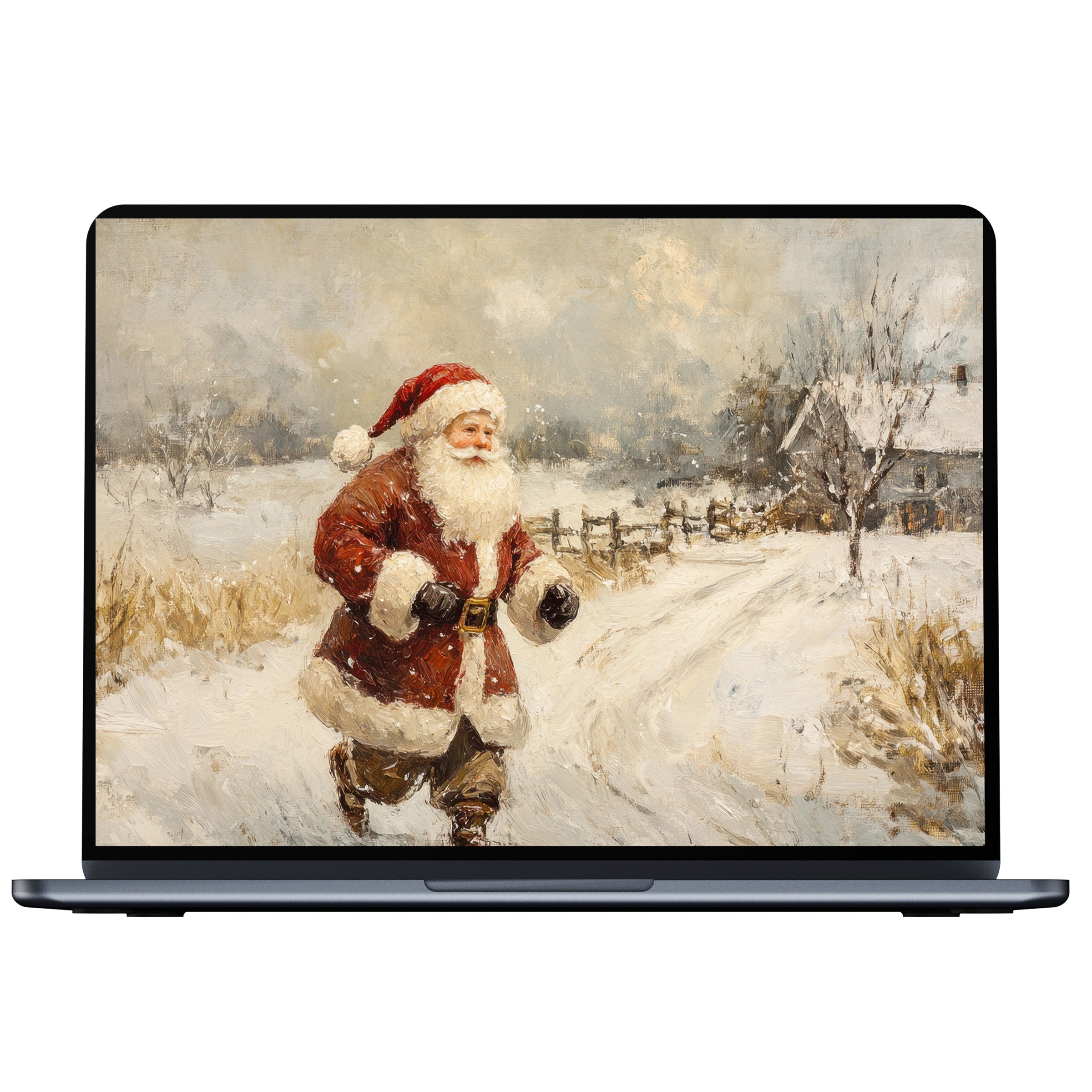 Inspiring christmas desktop wallpaper with Santa in snowy landscape digital download perfect for elegant PC and laptop displays