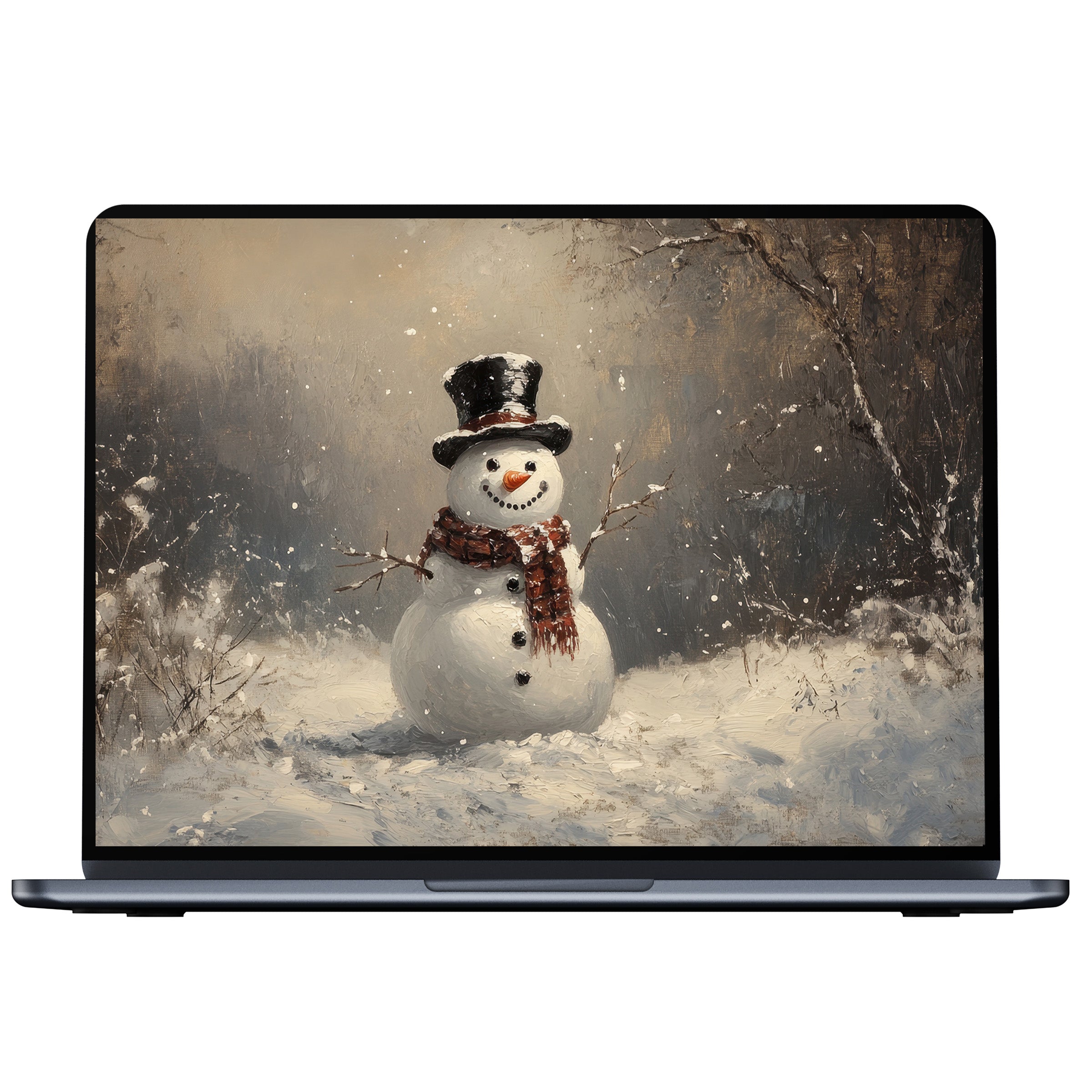 Elegant christmas desktop wallpaper featuring a cheerful snowman in a serene winter scene ideal for PC or laptop digital download