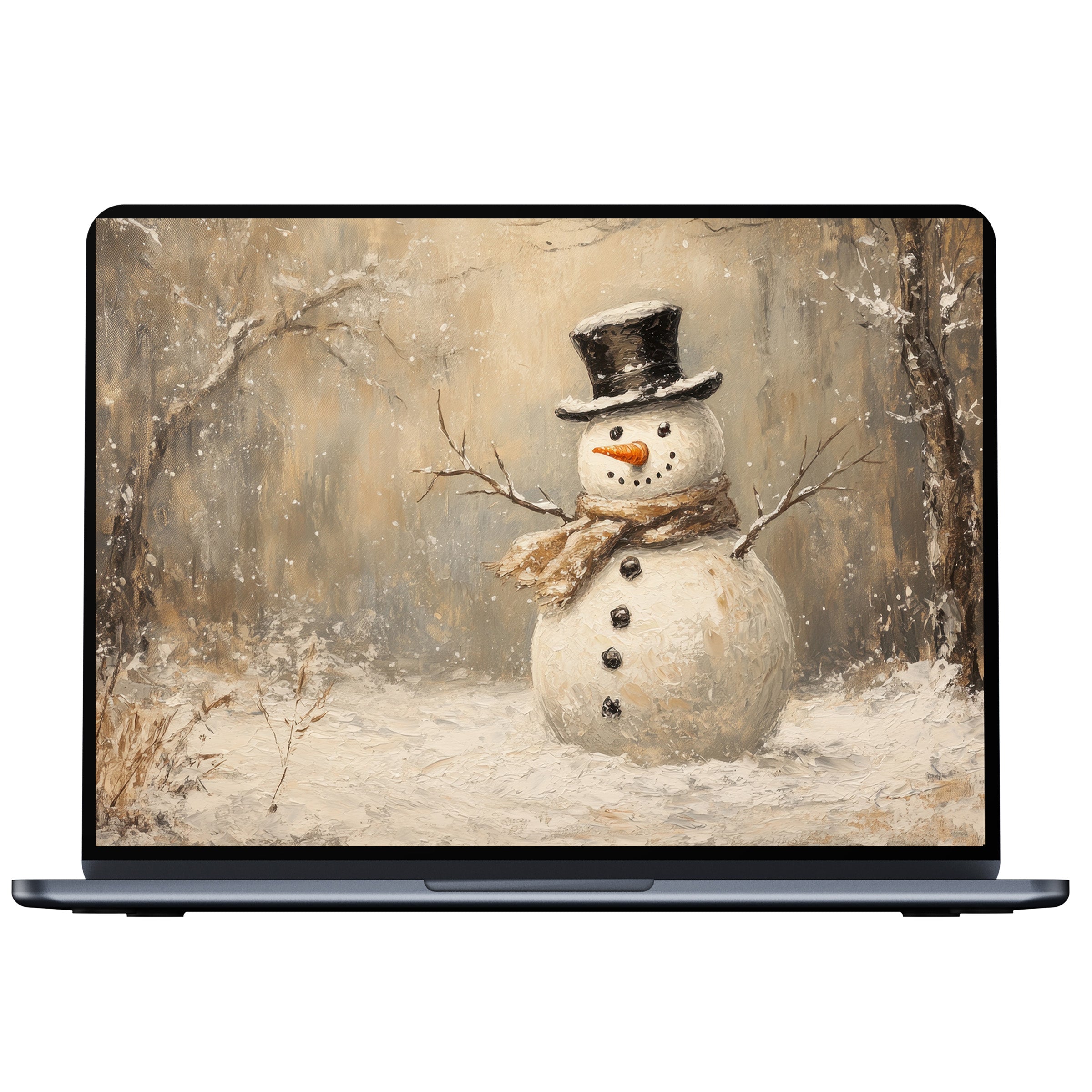 Inspire holiday serenity with this Christmas desktop wallpaper featuring a classic snowman in soft hues, perfect for PC or laptop digital download