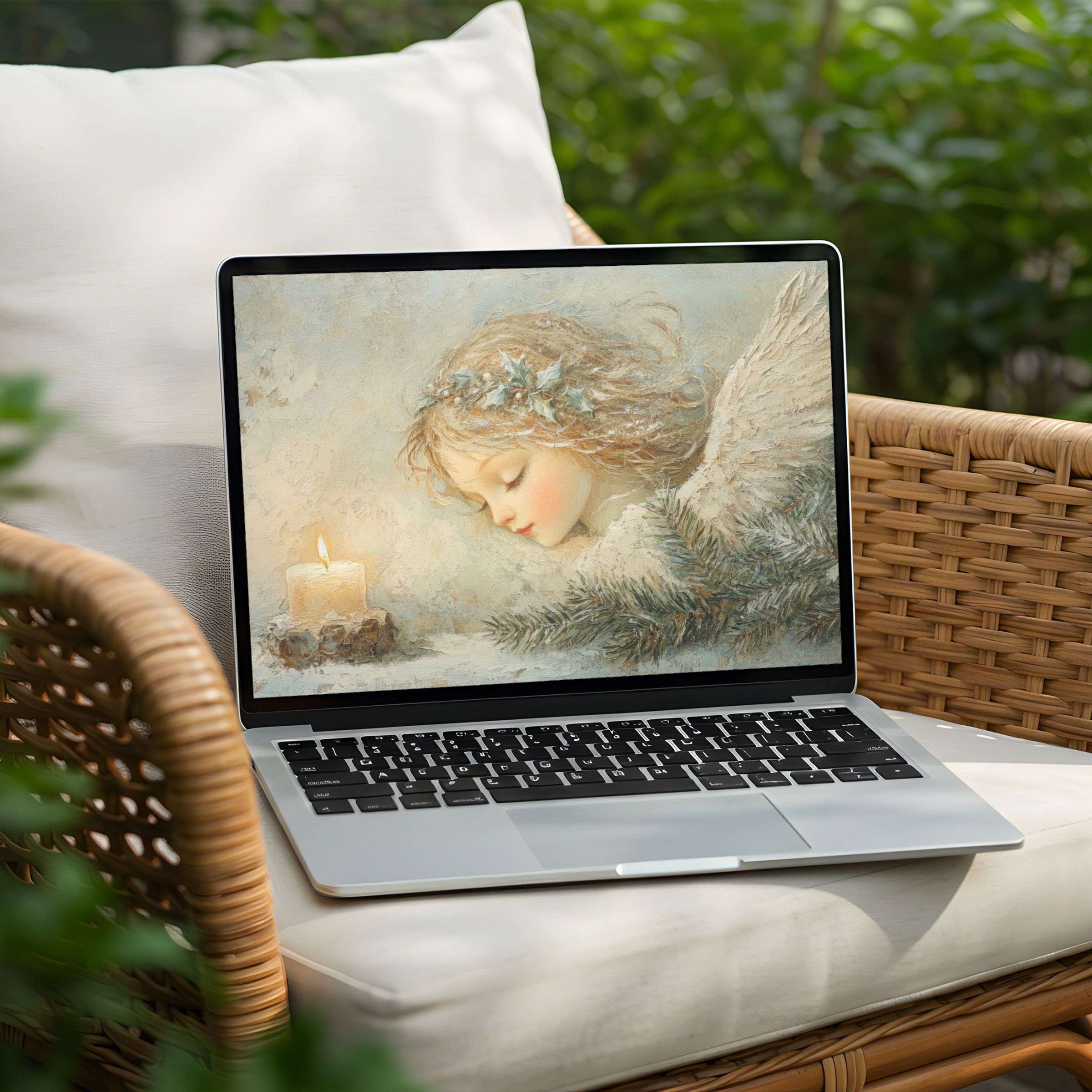 Gentle angelic art desktop background for PC or Laptop, fostering calm elegance Available instant download for mindful inspiration