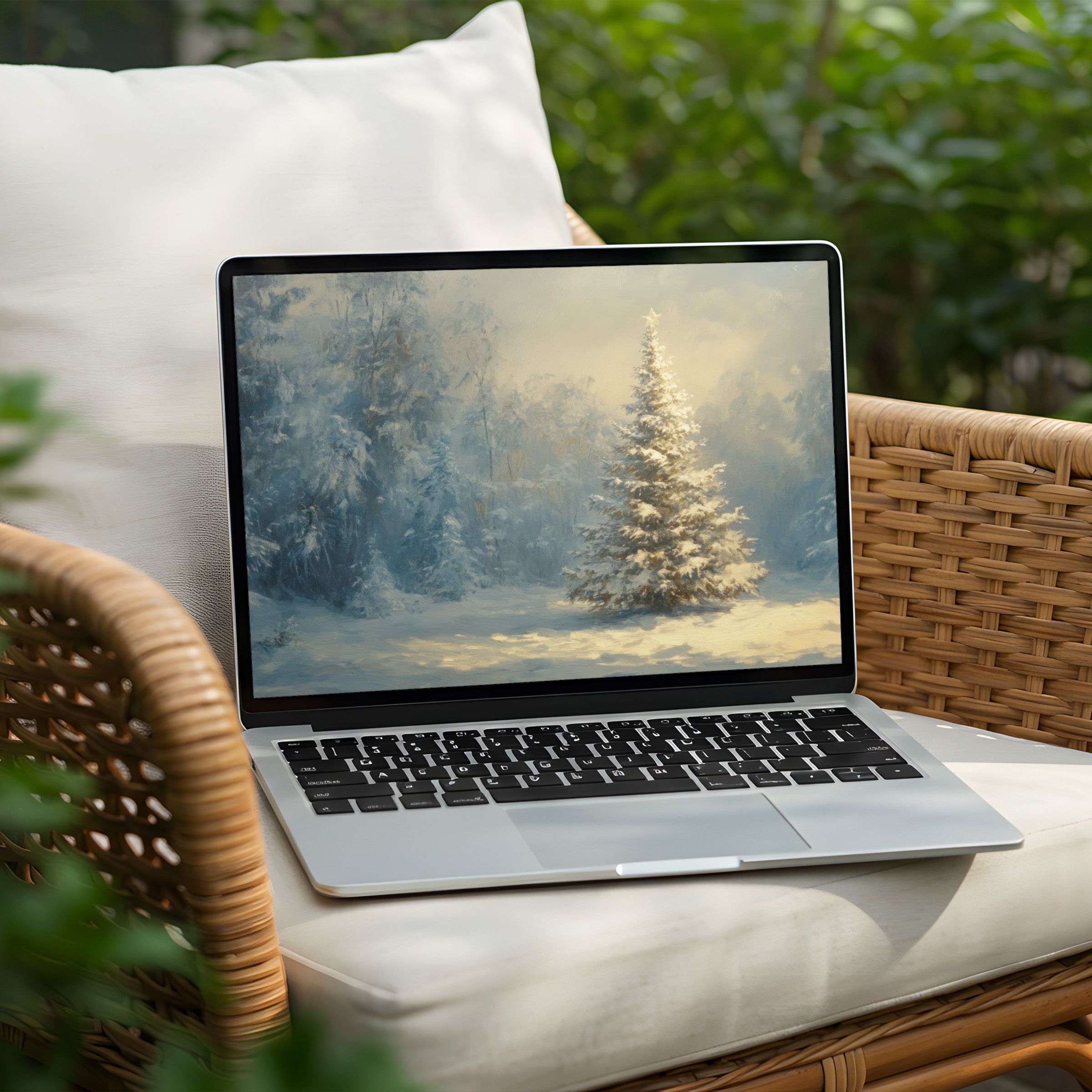 Elevate your PC or Laptop with this serene winter scene desktop background, perfect for a mindful, inspiring instant download
