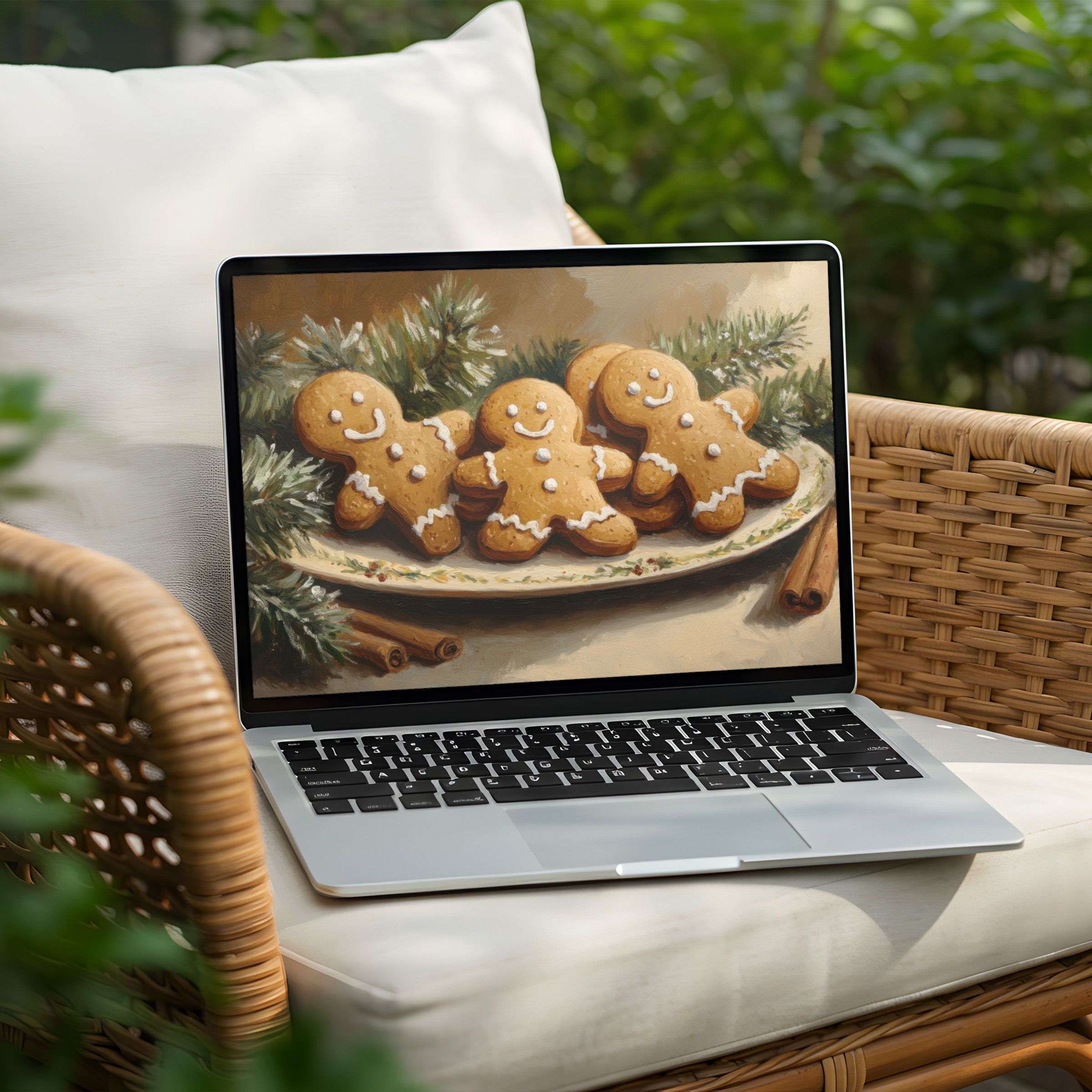 Gingerbread cookie art as a desktop background for PC or Laptop instant download evokes warmth and holiday inspiration