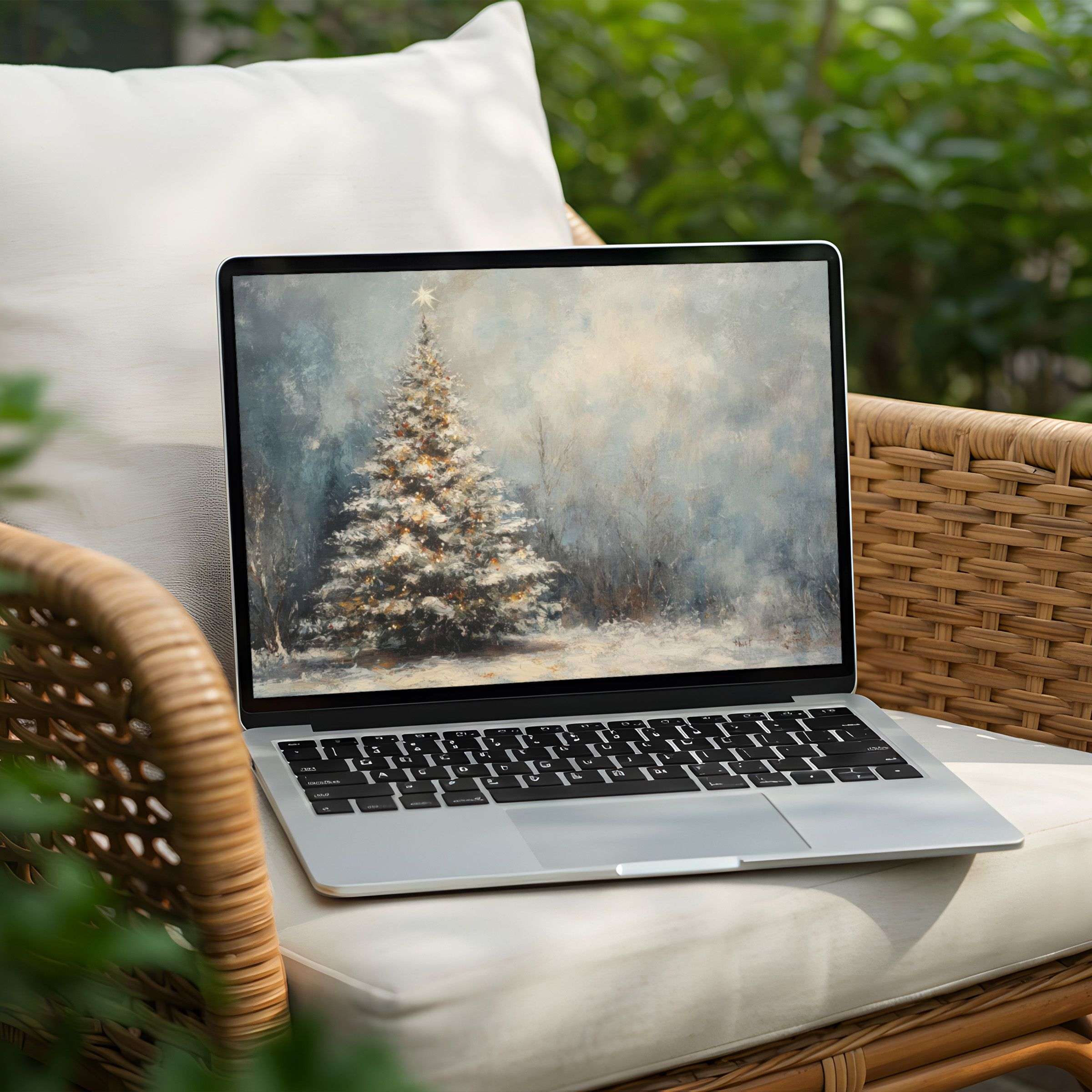 Elegant snowy landscape desktop background on PC or Laptop inspires calm and mindfulness with instant download for design lovers