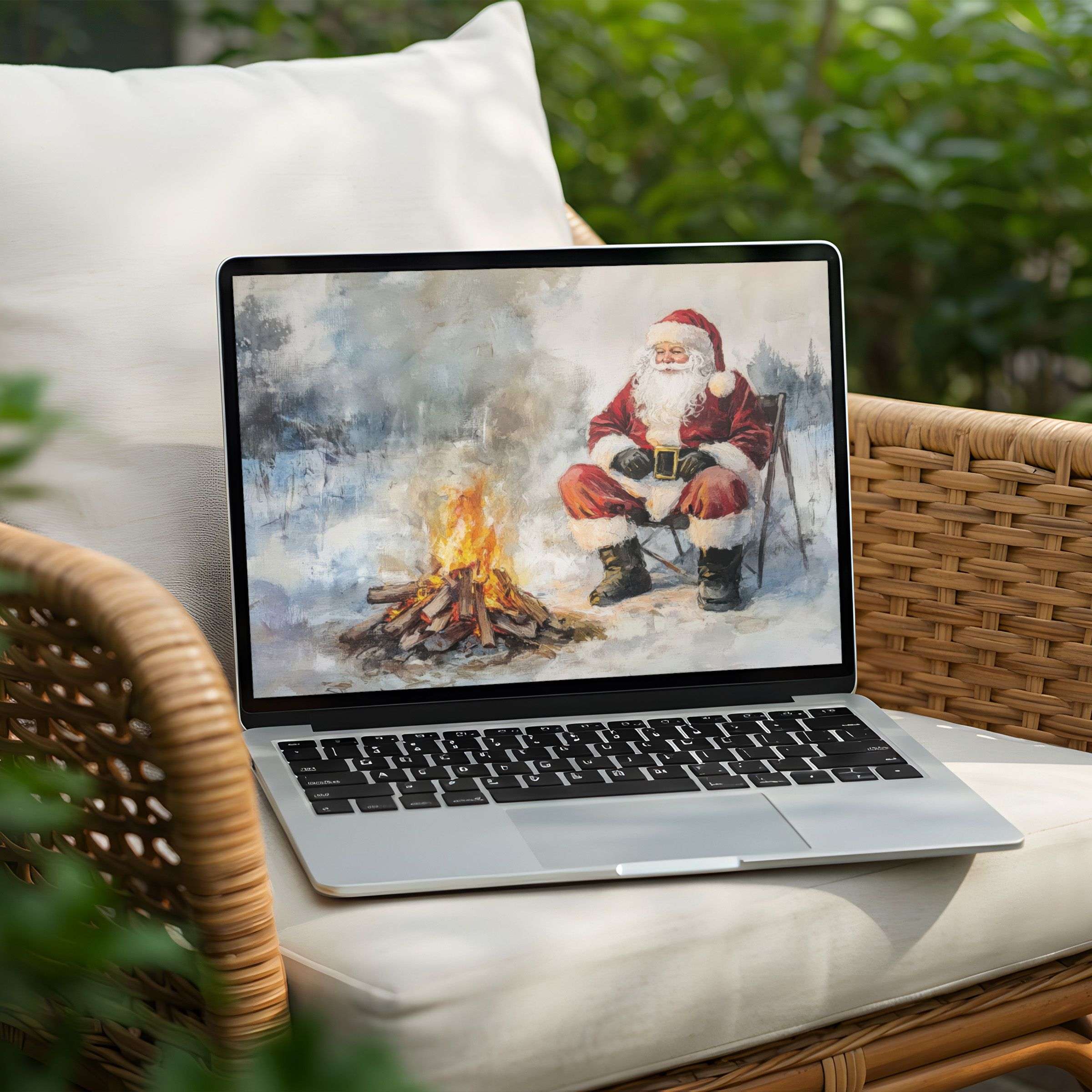 Santa by a warm fire, perfect desktop background for PC or Laptop, available as an instant download for serene inspiration