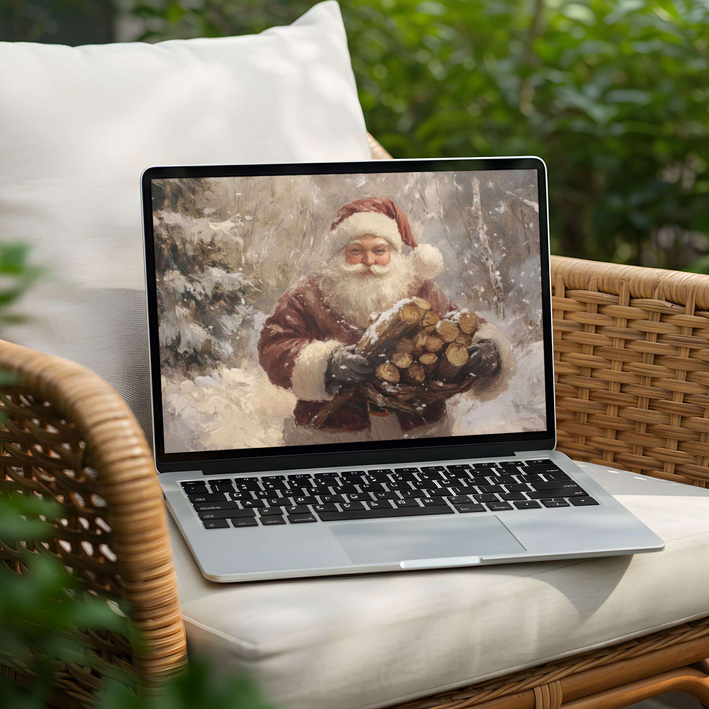 Elegant desktop background of a joyful Santa in snow for PC or Laptop Instant download for serene holiday inspiration