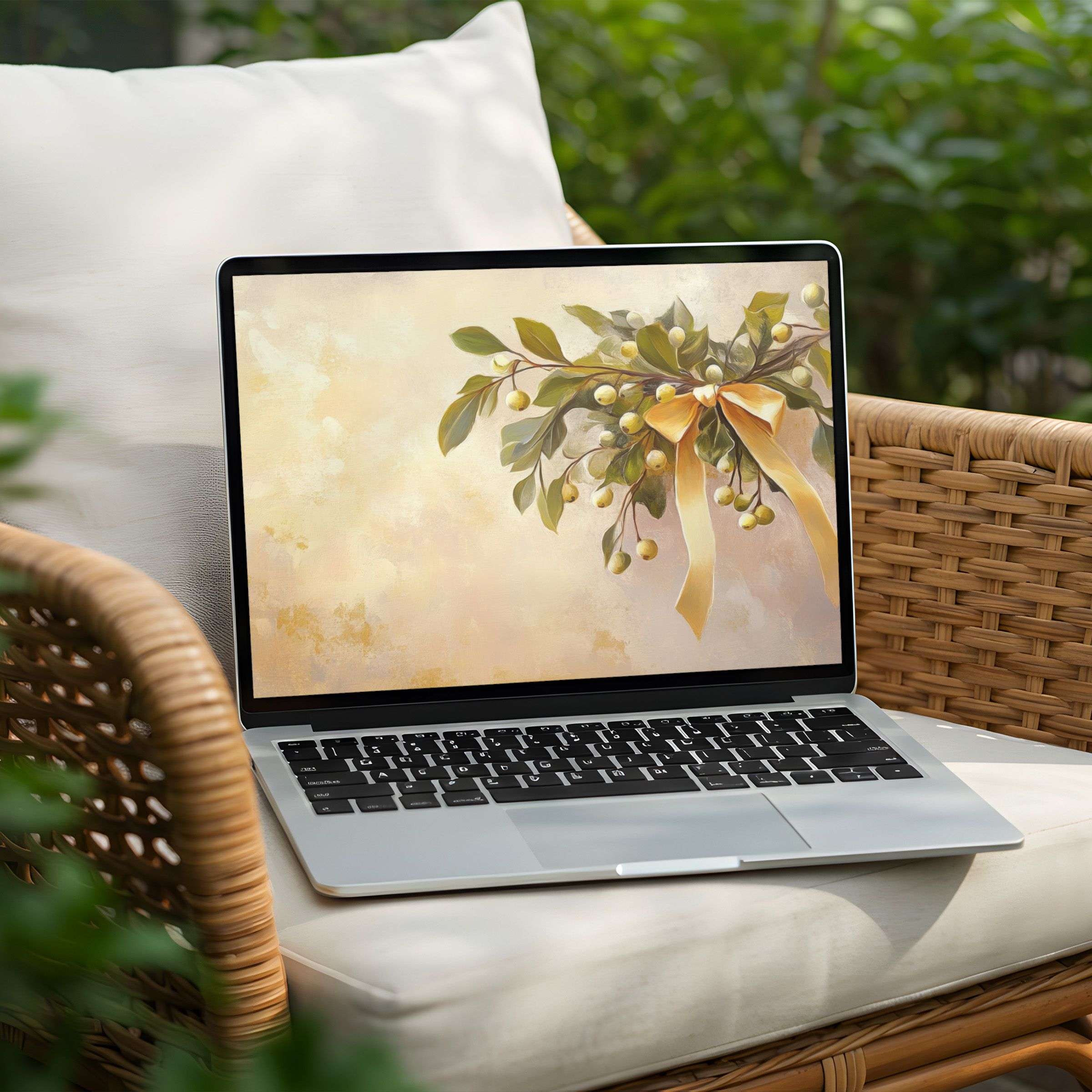 Elegant olive branch digital art for desktop background on a Laptop brings instant download of calm inspiration for your PC