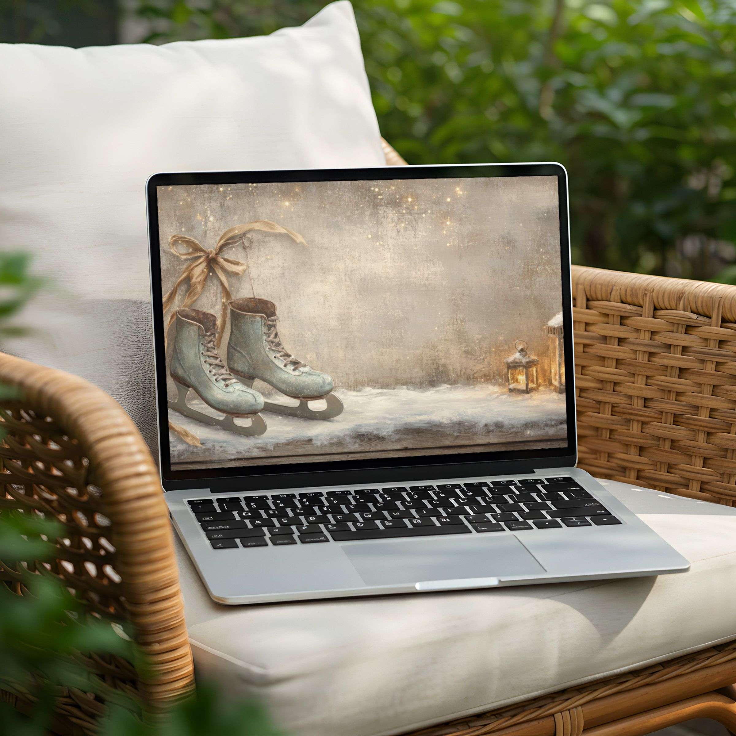 Elevate your PC or Laptop with this elegant desktop background featuring vintage skates and lantern for instant download tranquility