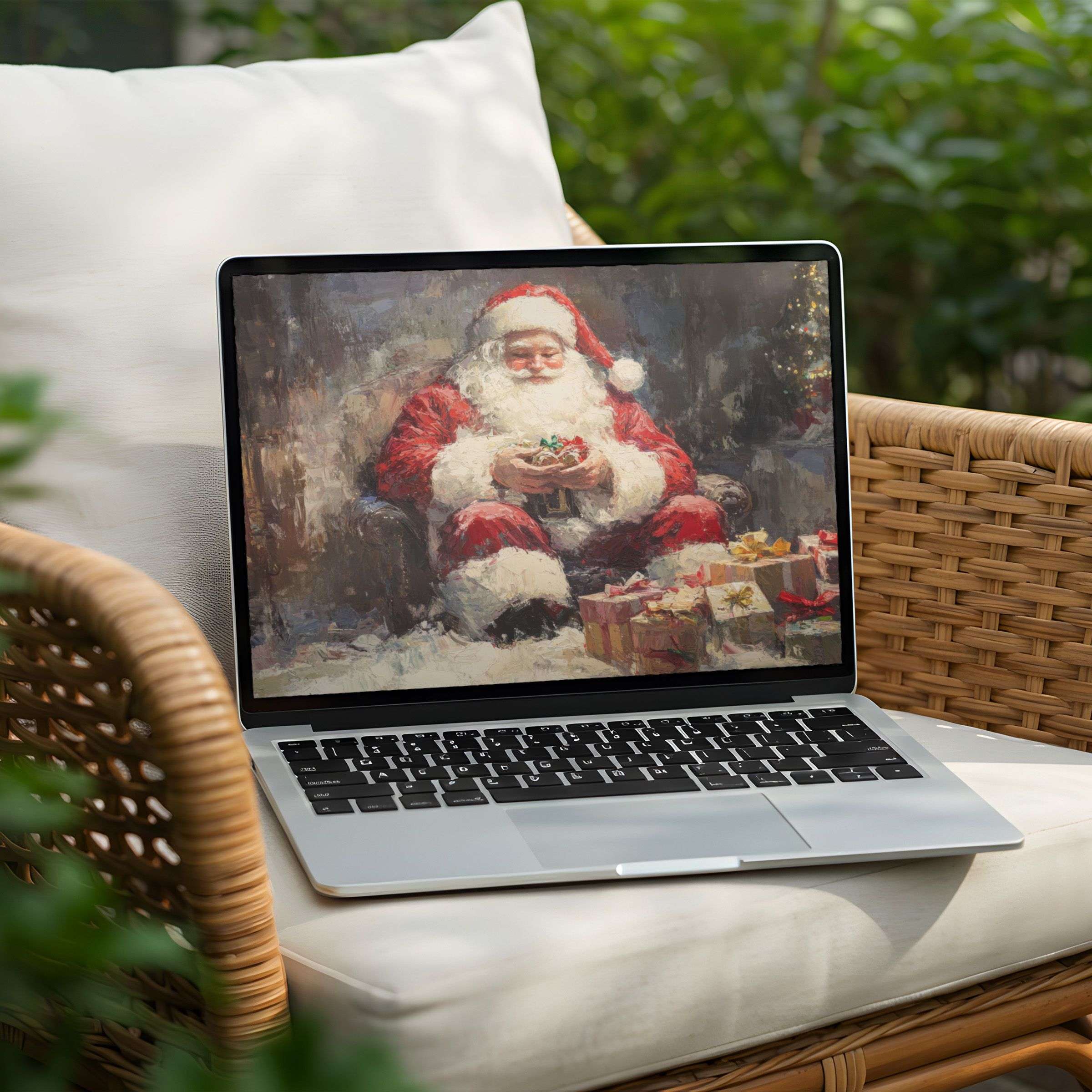 Inspirational desktop background for PC and Laptop featuring serene Santa art in an instant download for elegant holiday vibes