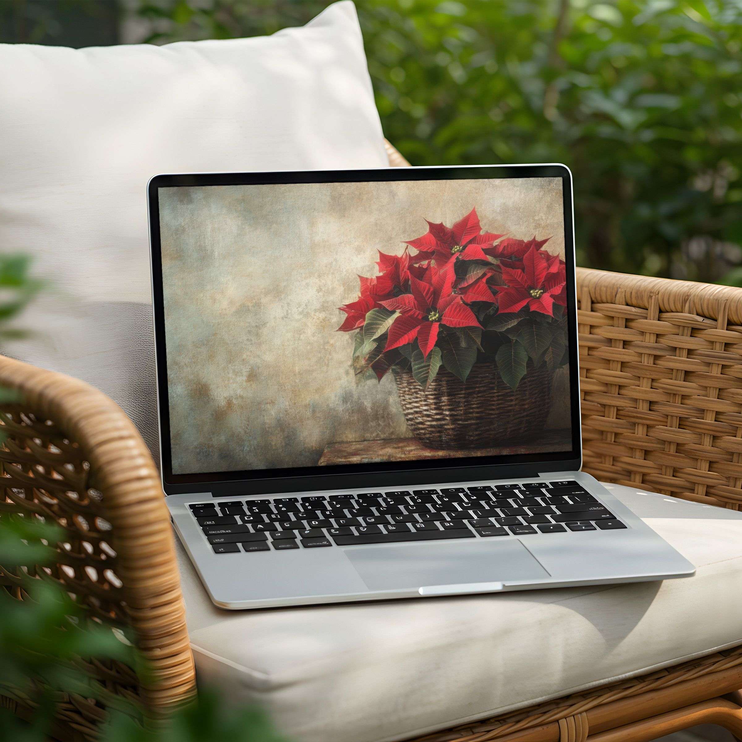 Elegant poinsettia desktop background for PC or Laptop, offering instant download for mindful relaxation and aesthetic inspiration